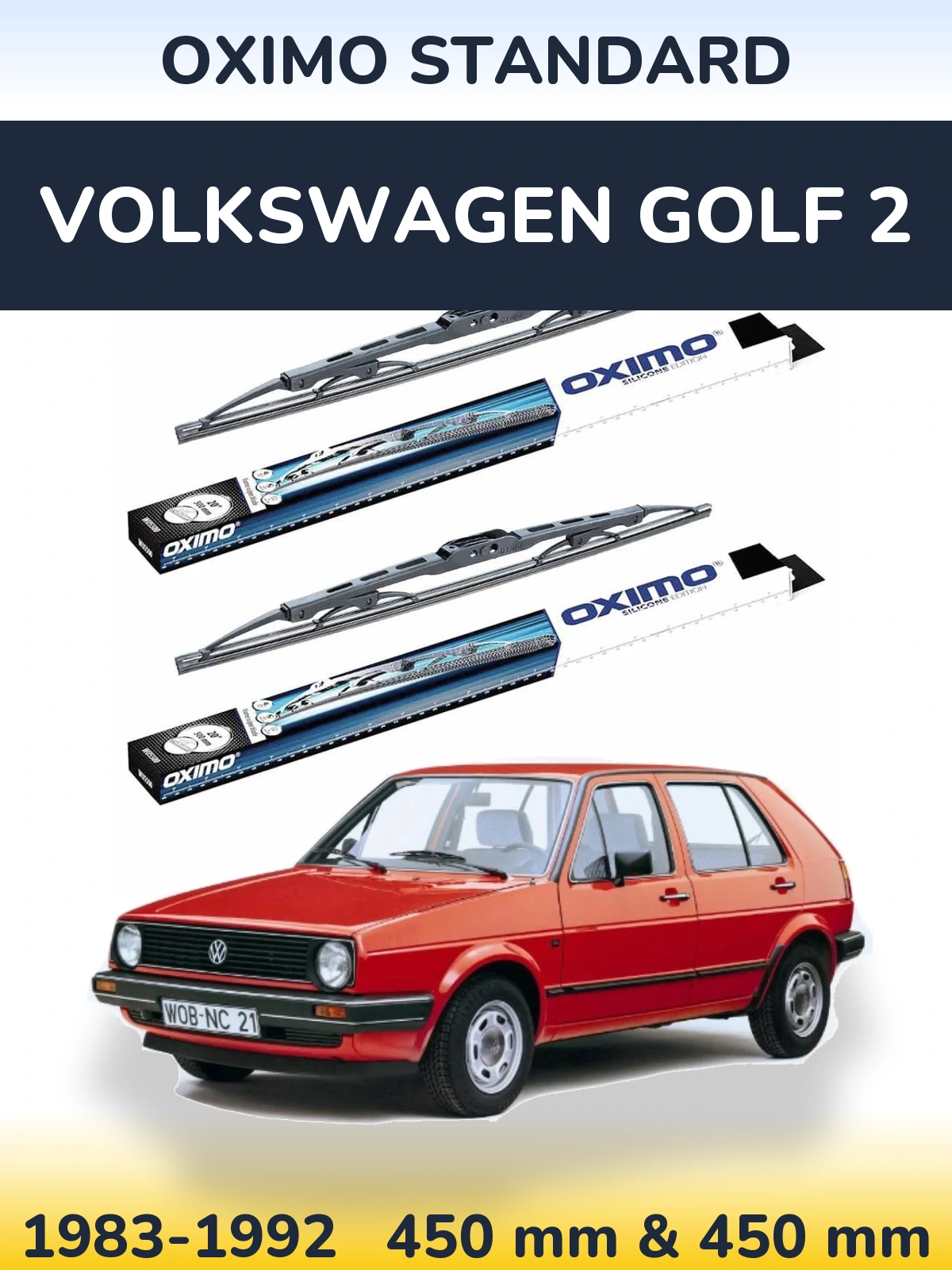 Комплект передніх щіток Oximo Standard 450 & 450 мм для Volkswagen Golf 2 1983-1992