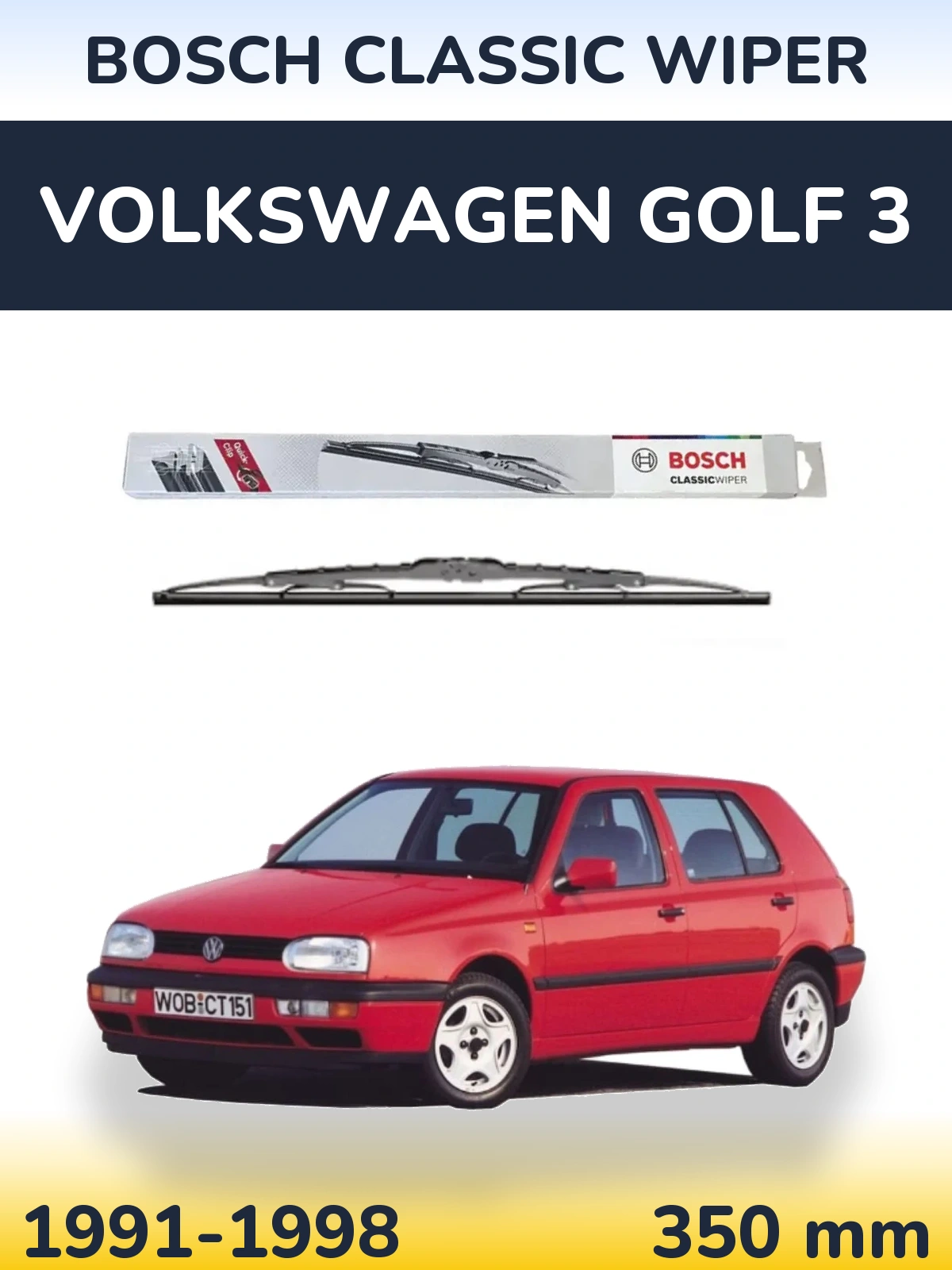 Rear wiper blade BOSCH Classic Wiper 340 mm for Volkswagen Golf 3 1991-1998