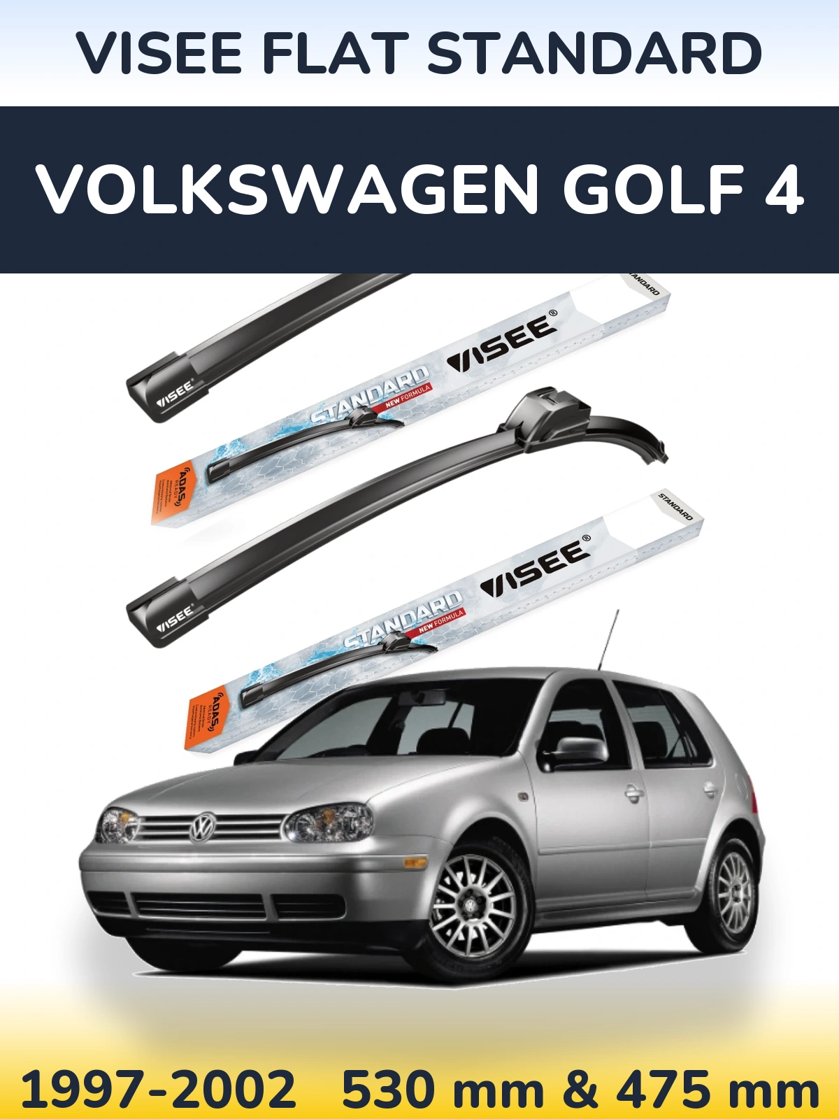 Комплект передних дворников VISEE FLAT STANDARD 530 & 475 мм для Volkswagen Golf 4 1997-2002