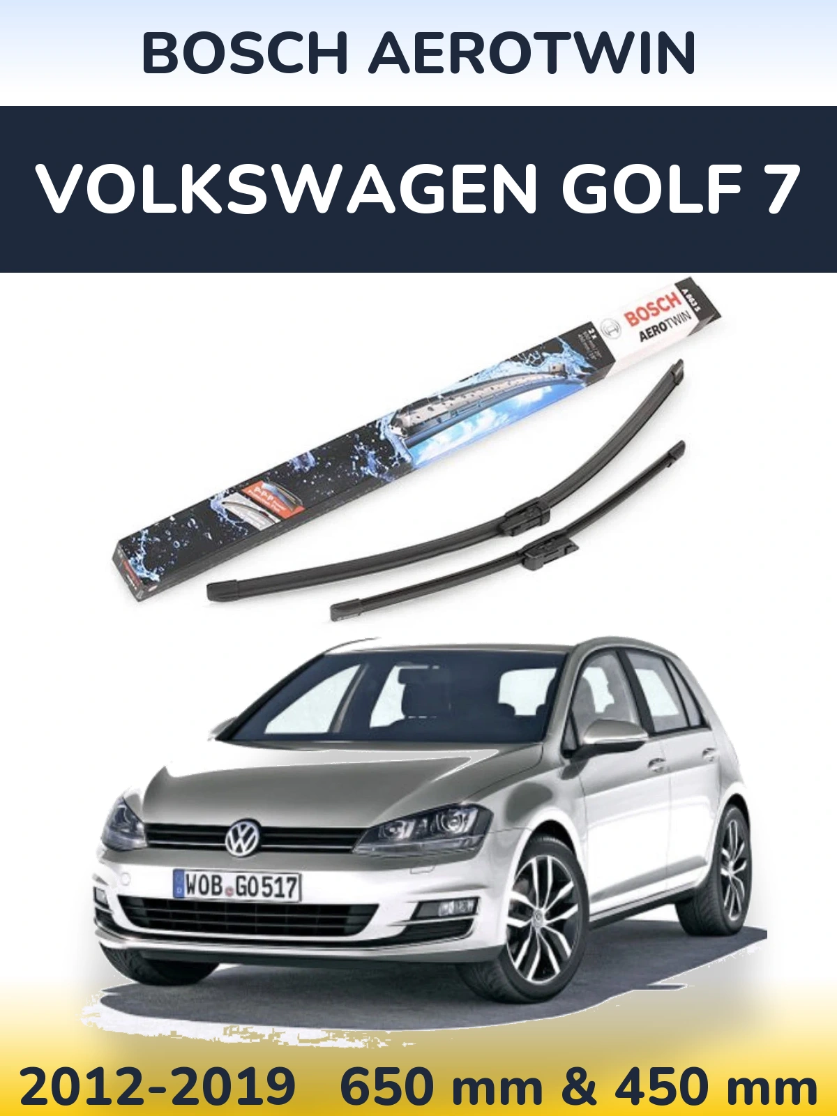 Комплект передніх щіток BOSCH AeroTwin 650 & 450 мм для Volkswagen Golf 7 2012-2019