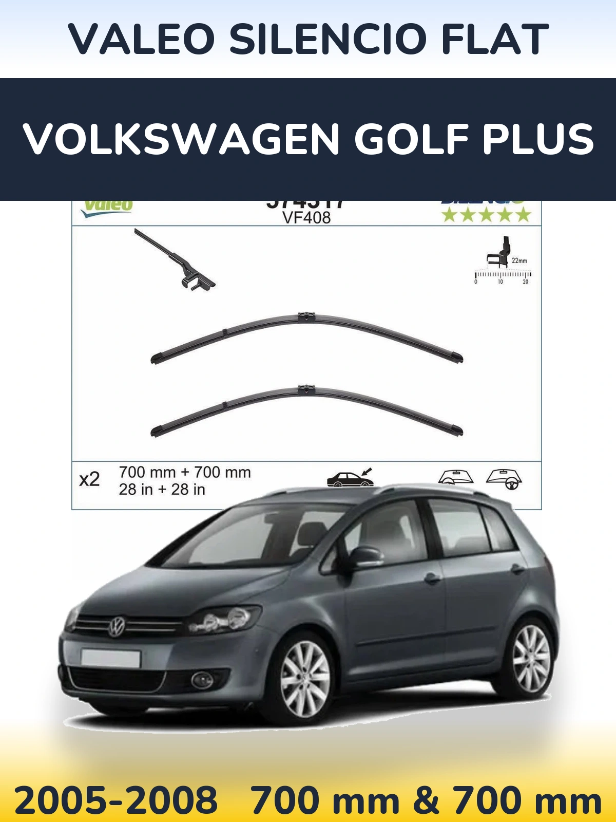Комплект передніх щіток Valeo Silencio Flat 700 & 700 мм для Volkswagen Golf Plus 2005-2008