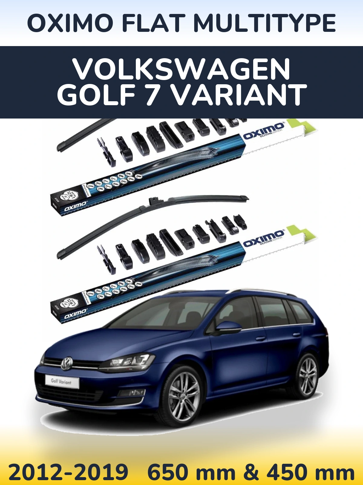 Комплект передніх щіток Oximo Flat MultiТипe 650 & 450 мм для Volkswagen Golf 7 Variant 2012-2019