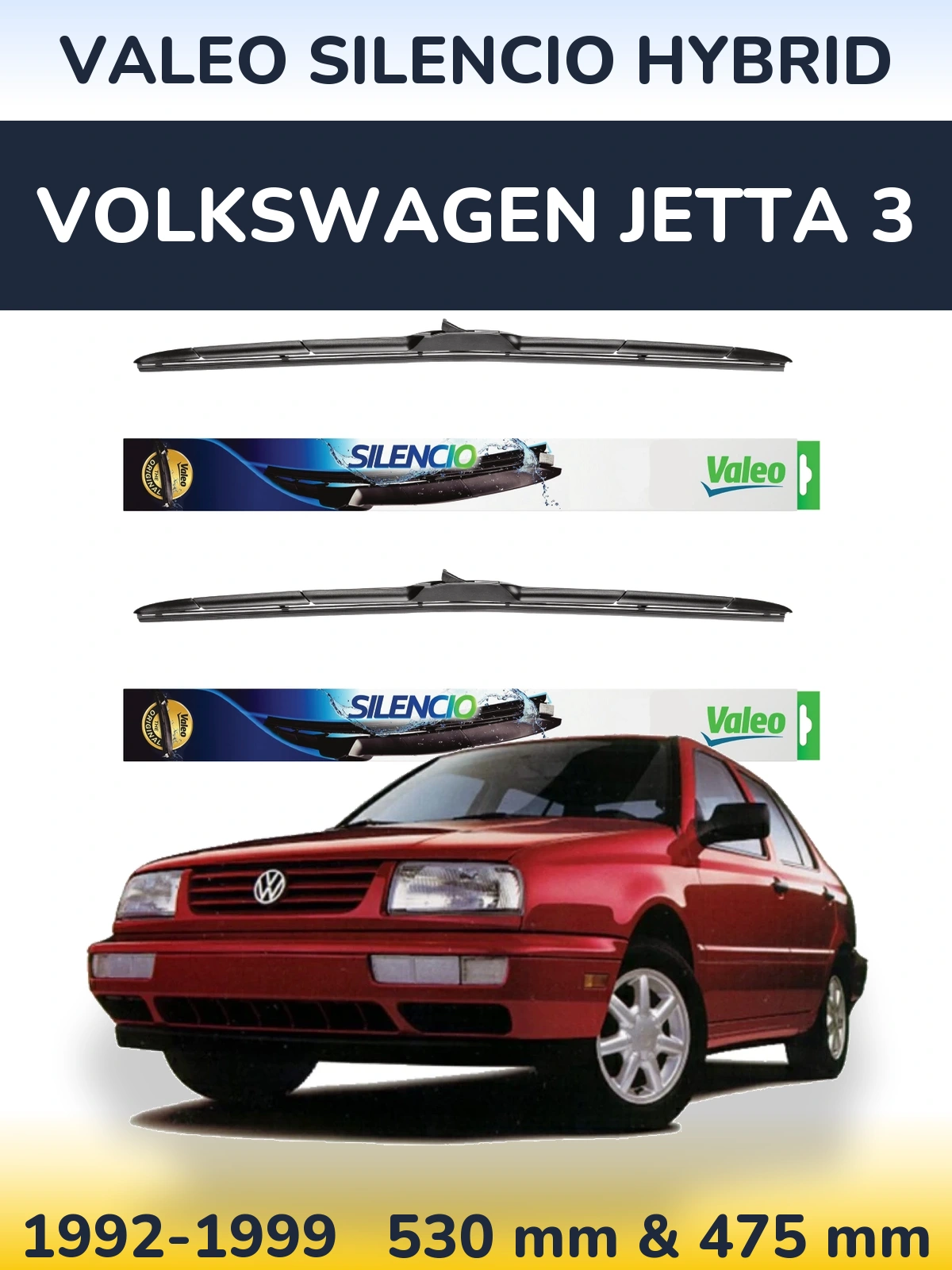 Комплект передніх щіток Valeo Silencio Hybrid 530 & 475 мм для Volkswagen Jetta 3 1992-1999