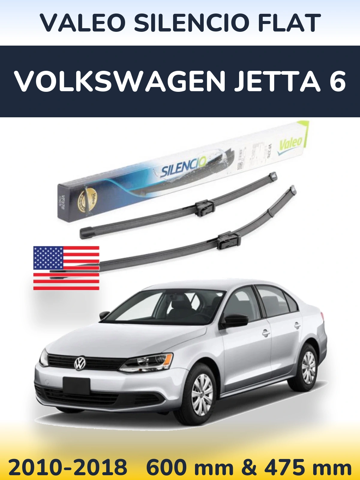 Комплект передних дворников Valeo Silencio Flat 600 & 475 мм для Volkswagen Jetta 6 2010-2018