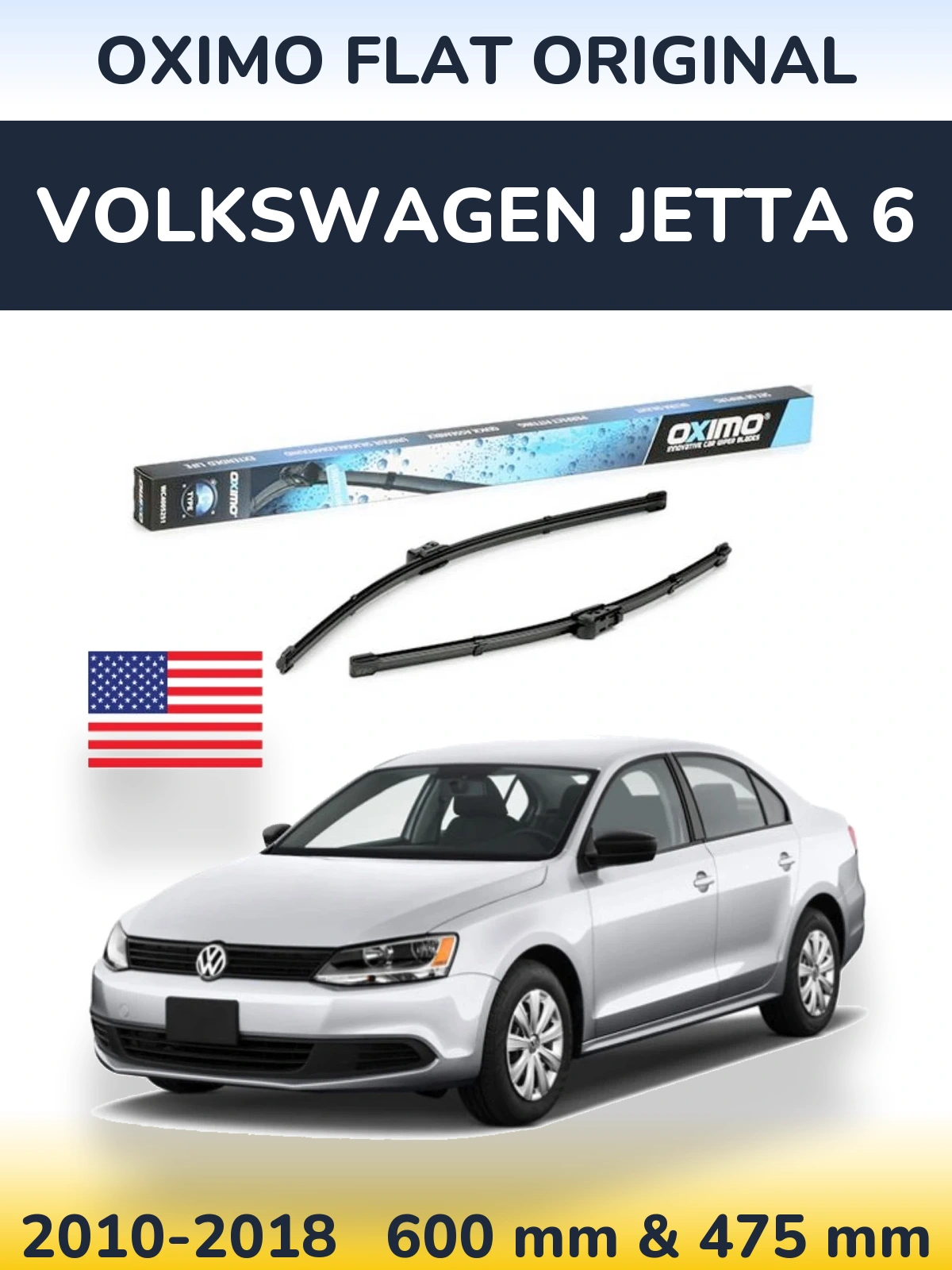 Front wiper blade set Oximo Flat Original 600 & 475 mm for Volkswagen Jetta 6 2010-2018