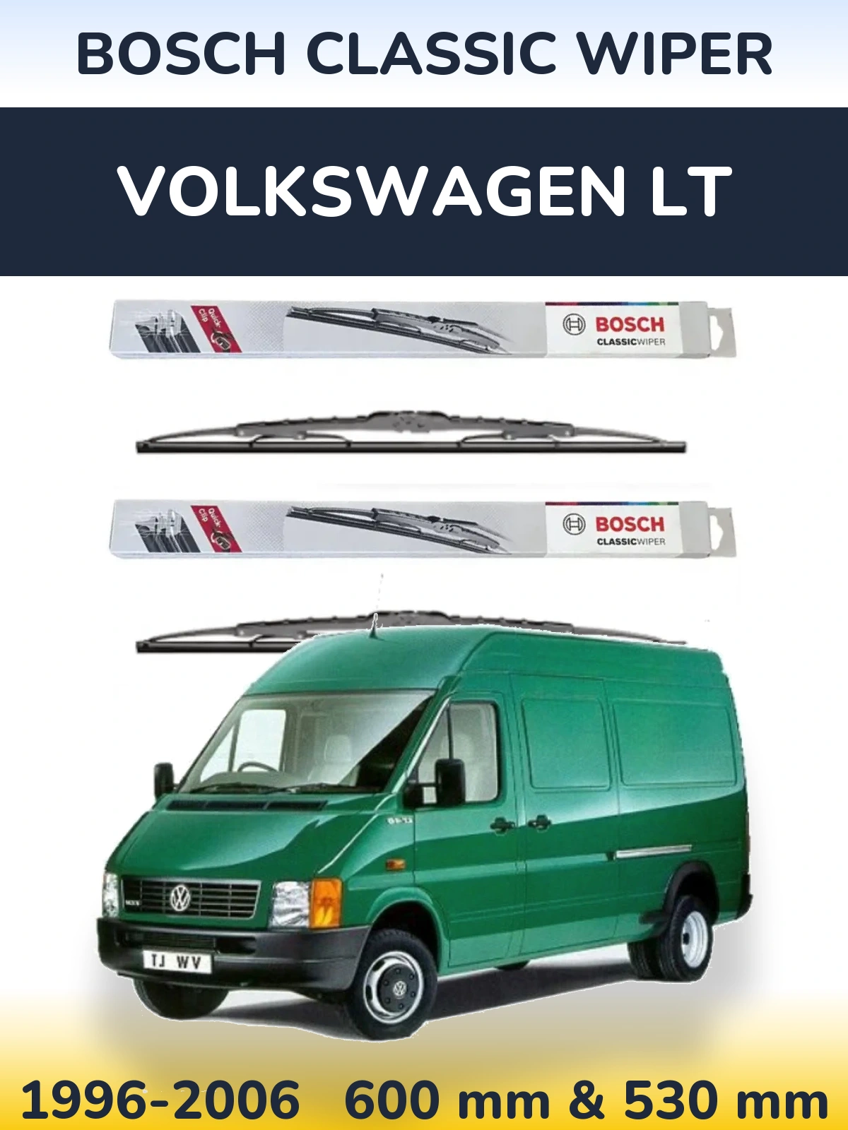 Front wiper blade set BOSCH Classic Wiper 600 & 530 mm for Volkswagen LT 1996-2006