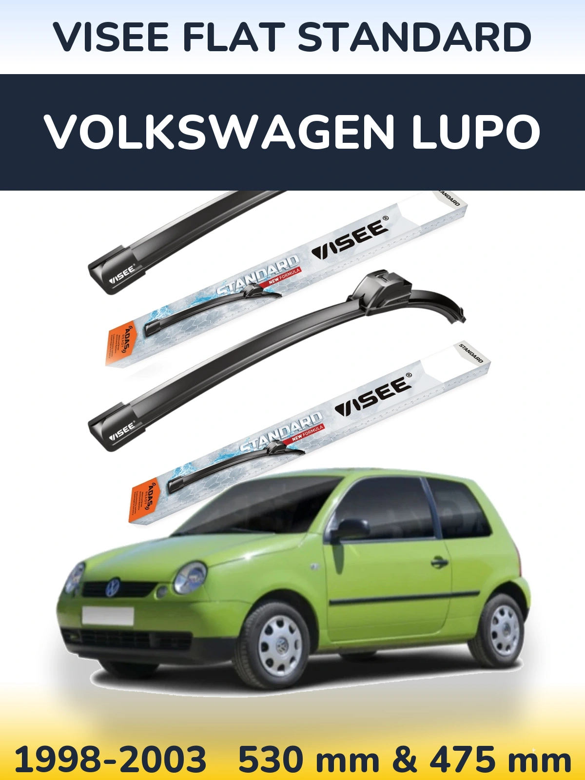 Комплект передних дворников VISEE FLAT STANDARD 530 & 475 мм для Volkswagen Lupo 1998-2003