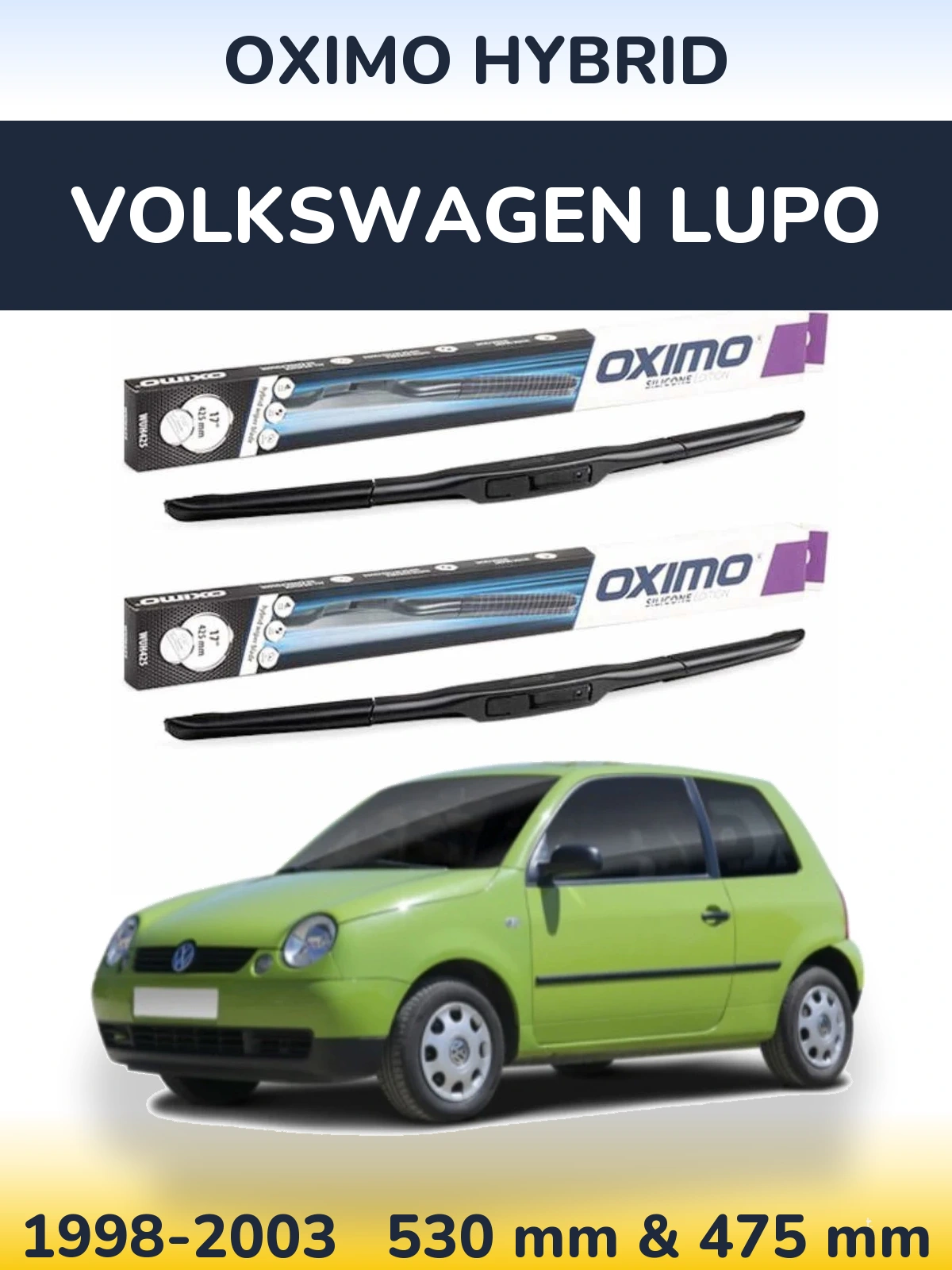 Комплект передних дворников Oximo Hybrid 530 & 475 мм для Volkswagen Lupo 1998-2003