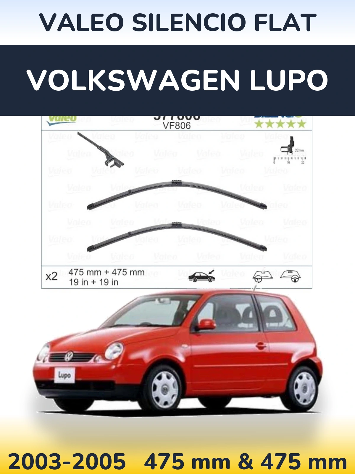 Комплект передних дворников Valeo Silencio Flat 475 & 475 мм для Volkswagen Lupo 2003-2005