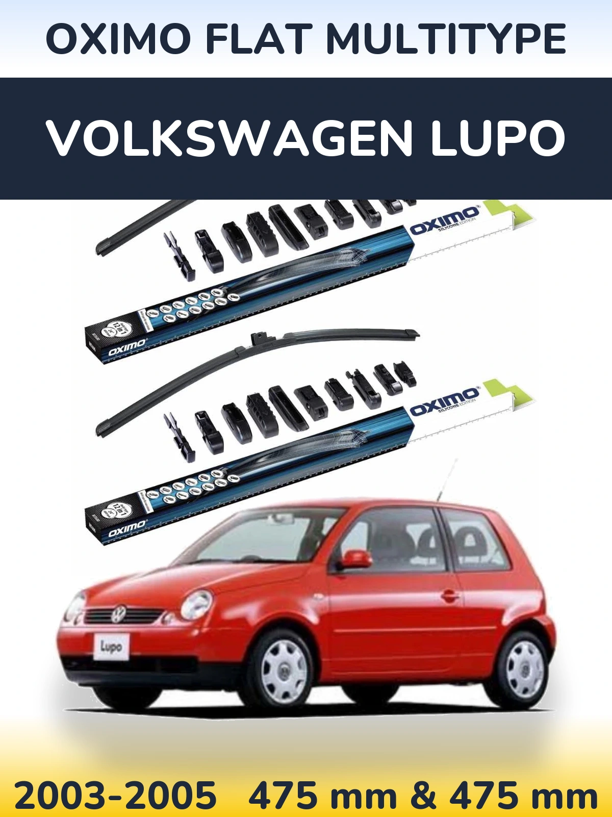 Комплект передних дворников Oximo Flat MultiТипe 475 & 475 мм для Volkswagen Lupo 2003-2005