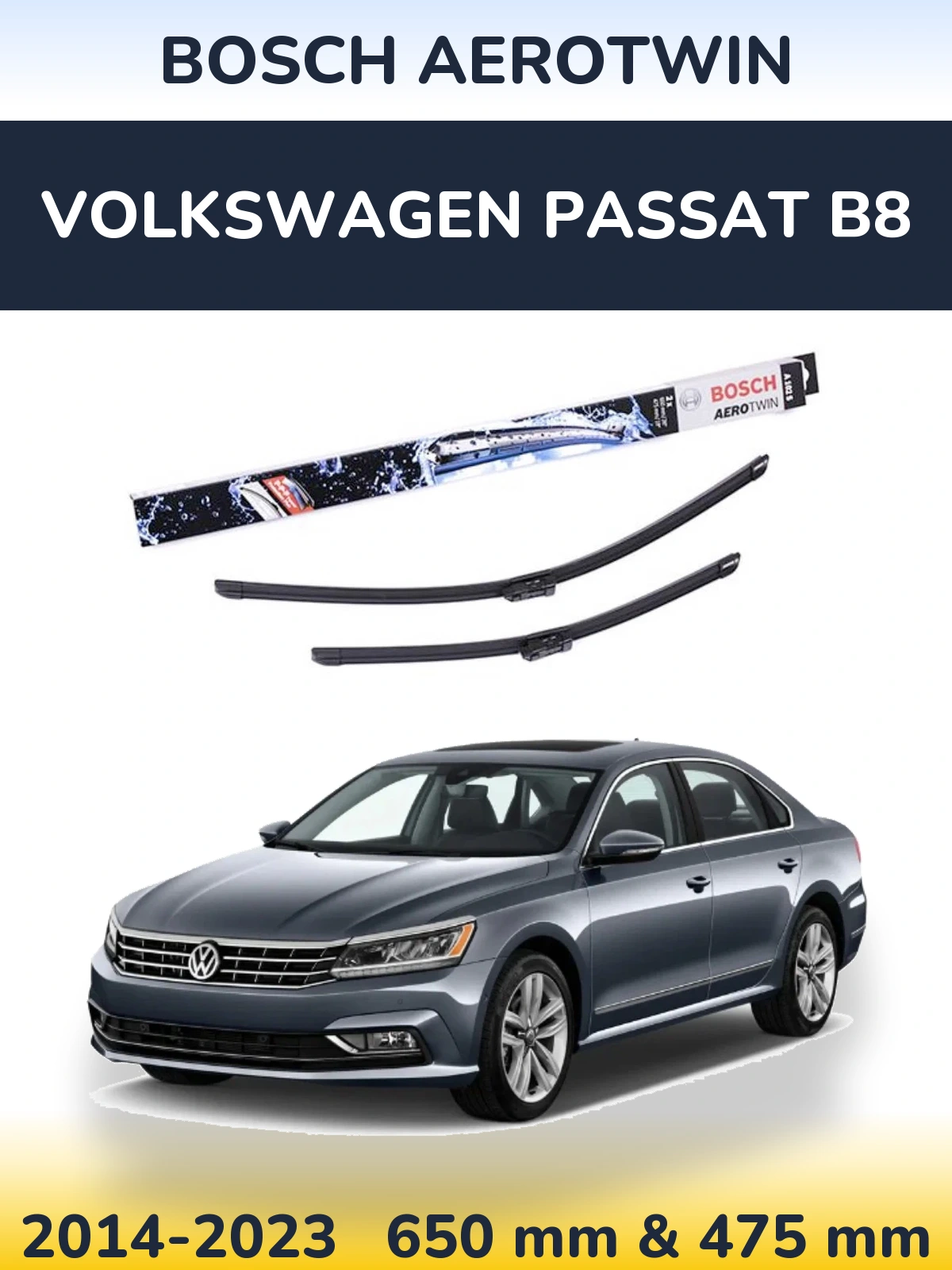 Komplet przednich wycieraczek BOSCH AeroTwin 650 & 475 mm do Volkswagen Passat B8 2014-2023
