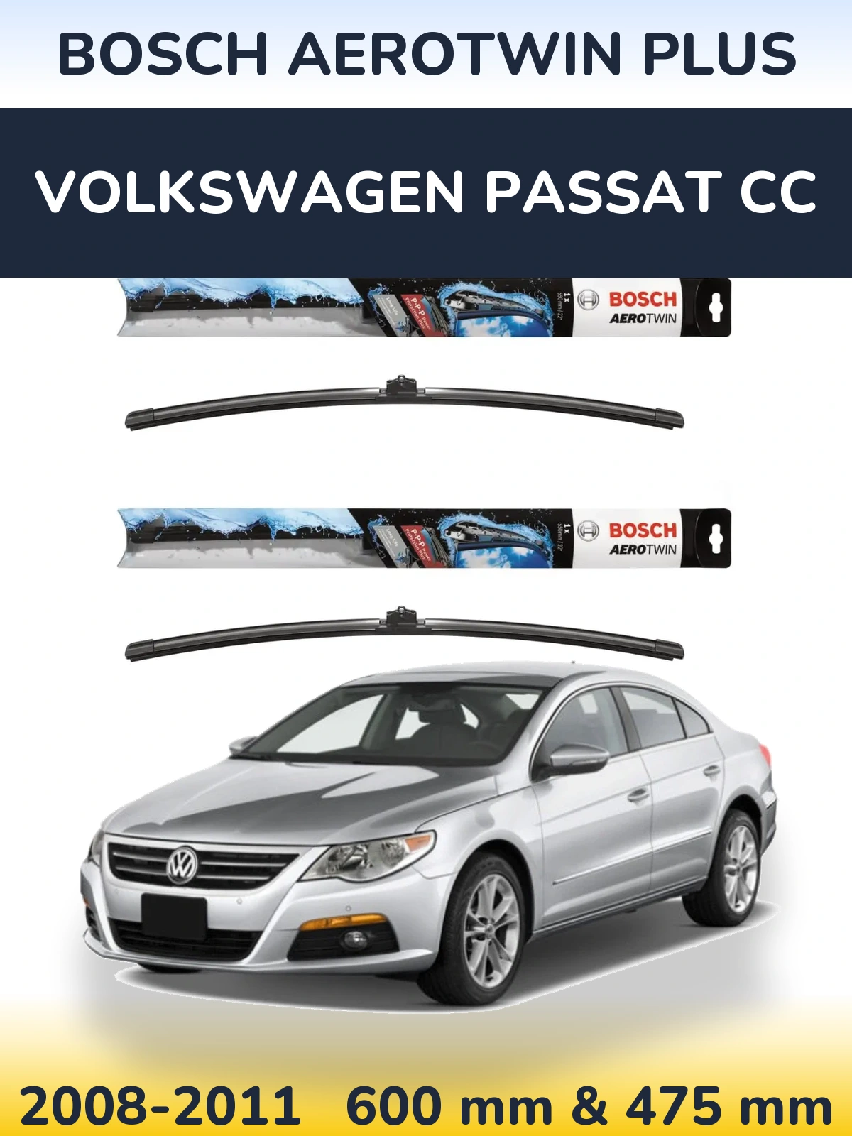 Комплект передніх щіток BOSCH AeroTwin Plus 600 & 475 мм для Volkswagen Passat CC 2008-2011