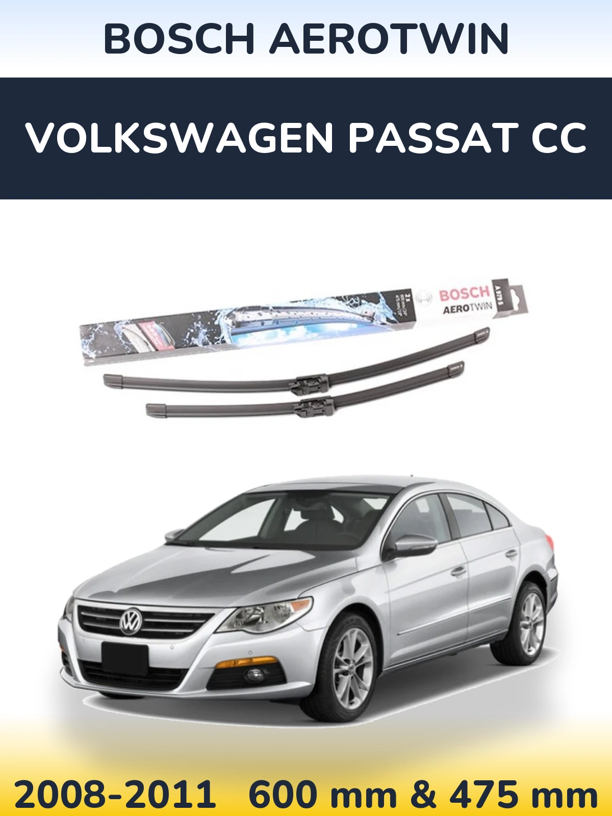 Комплект передних дворников BOSCH AeroTwin 600 & 475 мм для Volkswagen Passat CC 2008-2011