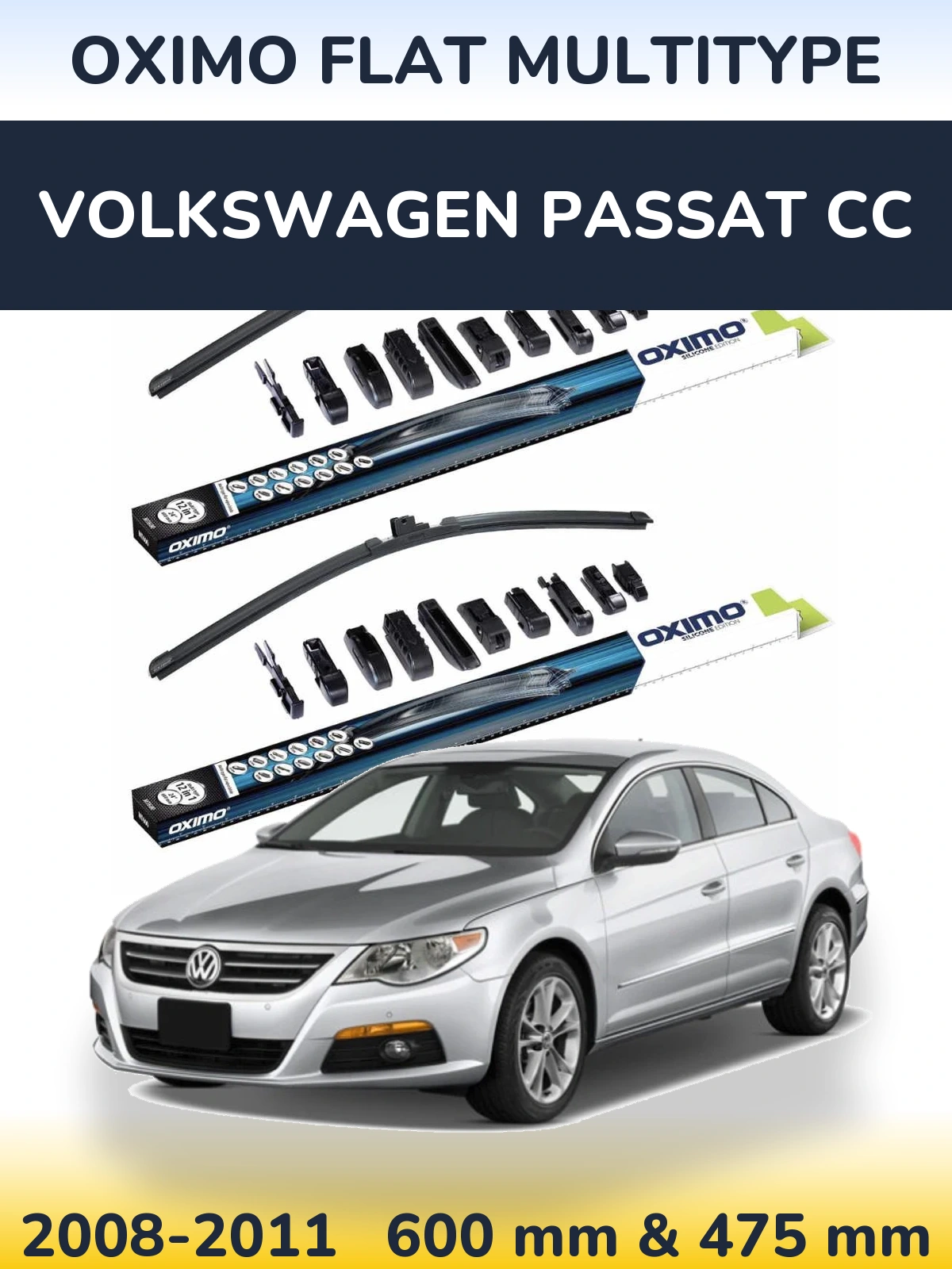Комплект передних дворников Oximo Flat MultiТипe 600 & 475 мм для Volkswagen Passat CC 2008-2011