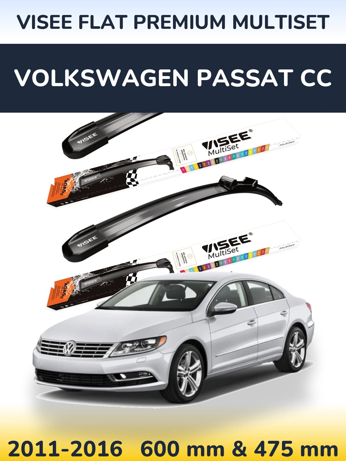 Komplet przednich wycieraczek VISEE FLAT PREMIUM MultiSet 600 & 475 mm do Volkswagen Passat CC 2011-2016