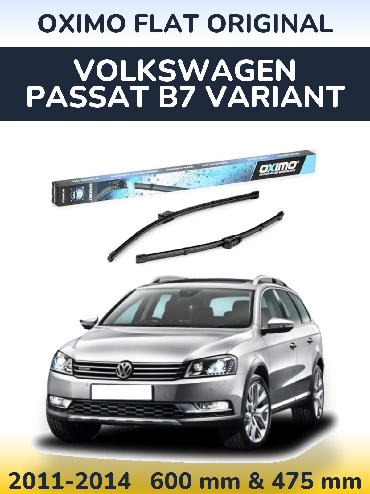 Комплект передних дворников Oximo Flat Original 600 & 475 мм для Volkswagen Passat B7 Variant 2011-2014