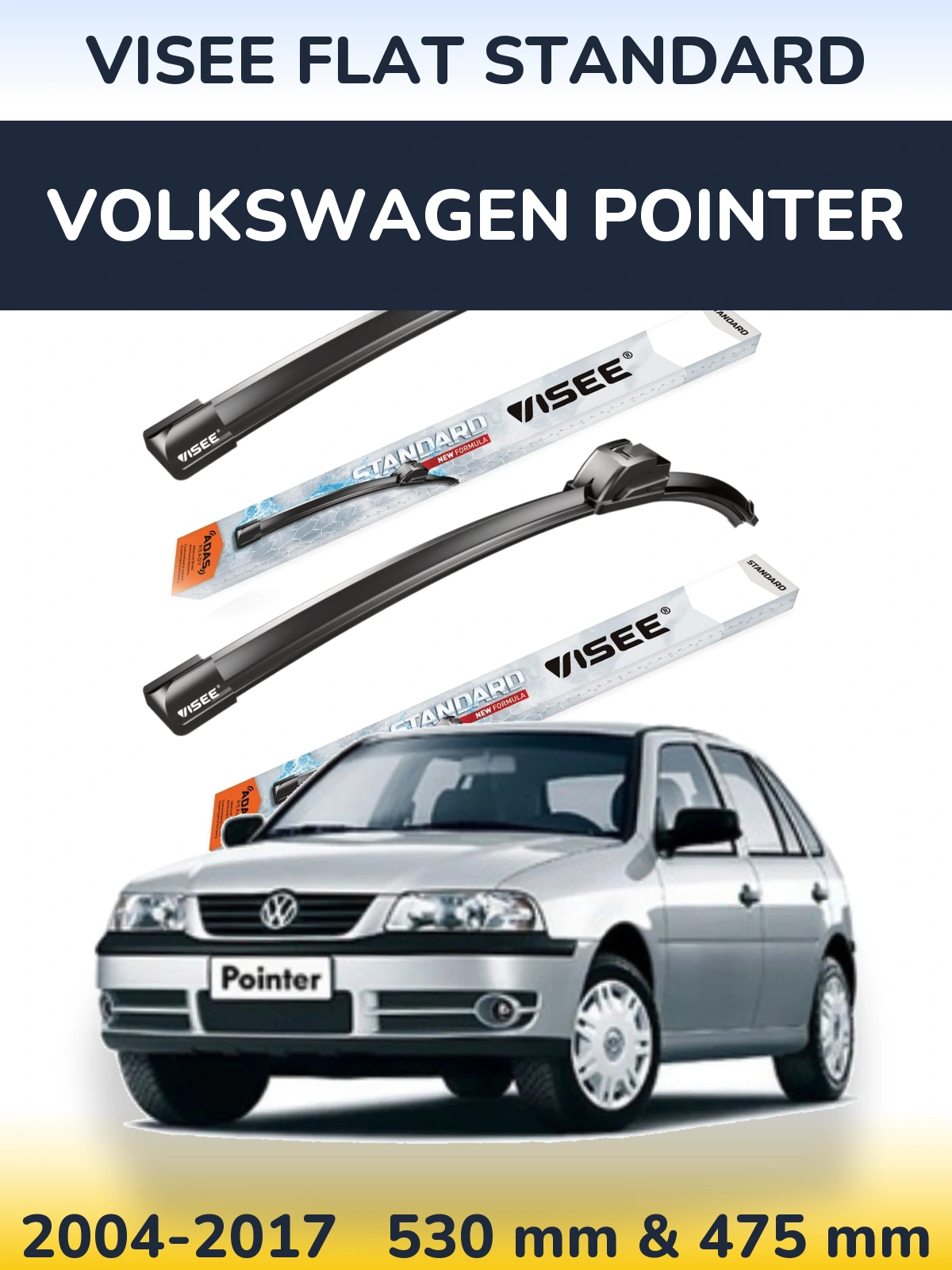 Комплект передніх щіток VISEE FLAT STANDARD 530 & 475 мм для Volkswagen Pointer 2004-2017