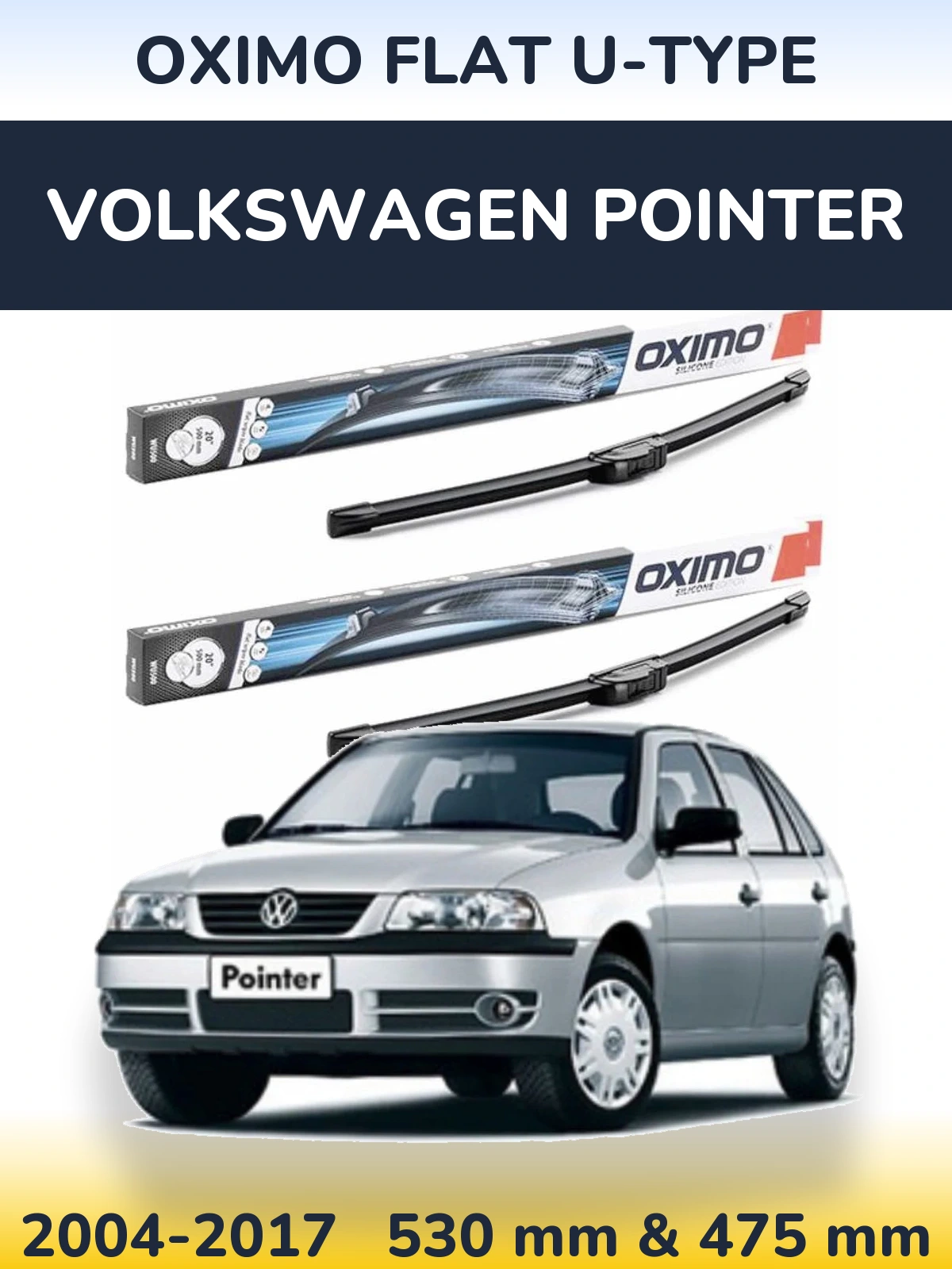Комплект передних дворников Oximo Flat U-type 530 & 475 мм для Volkswagen Pointer 2004-2017