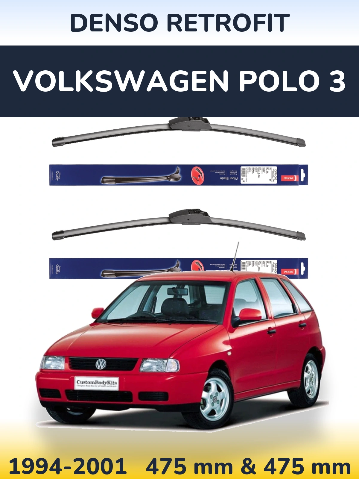 Komplet przednich wycieraczek Denso Retrofit 475 & 475 mm do Volkswagen Polo 3 1994-2001