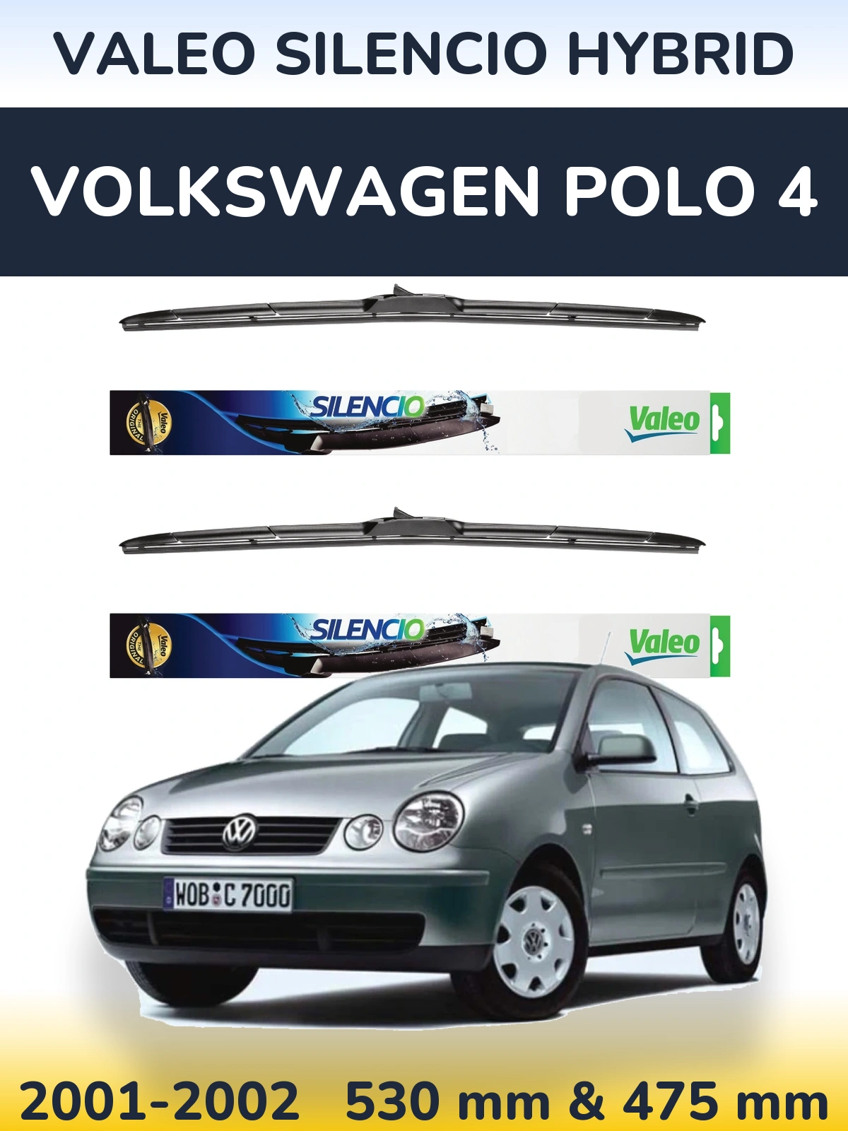 Komplet przednich wycieraczek Valeo Silencio Hybrid 530 & 475 mm do Volkswagen Polo 4 2001-2002