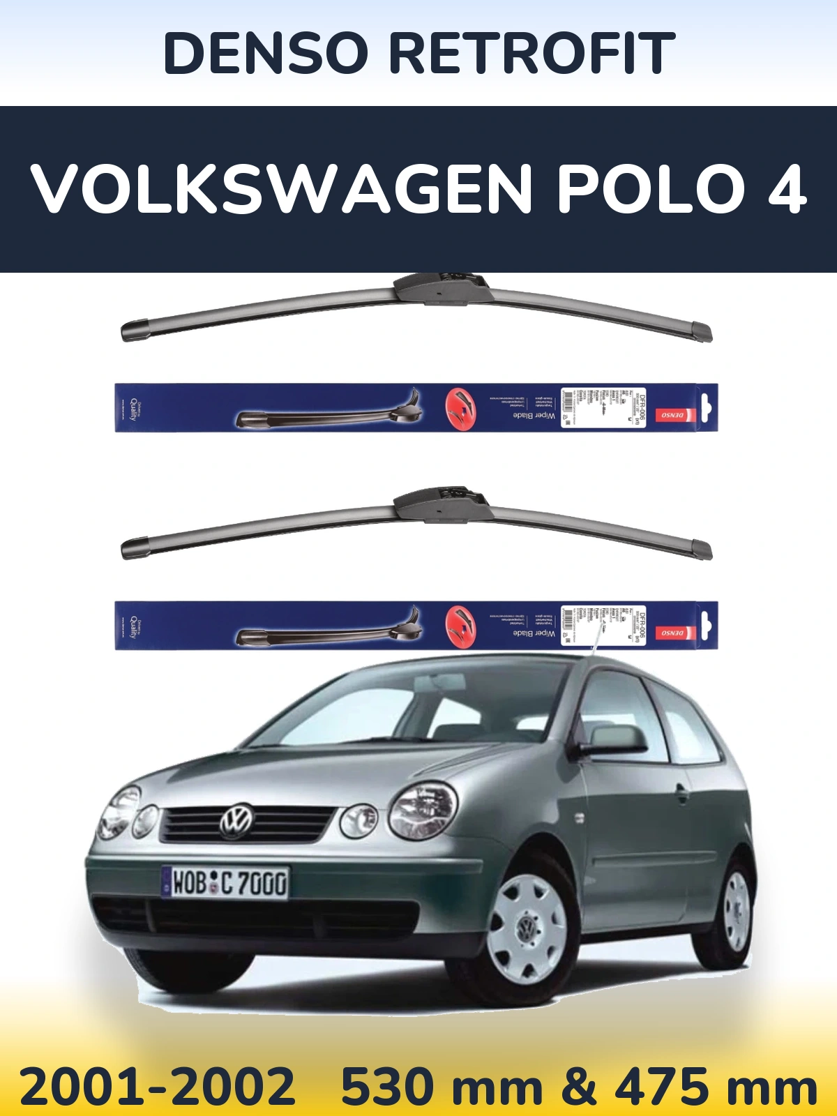 Комплект передних дворников Denso Retrofit 530 & 475 мм для Volkswagen Polo 4 2001-2002