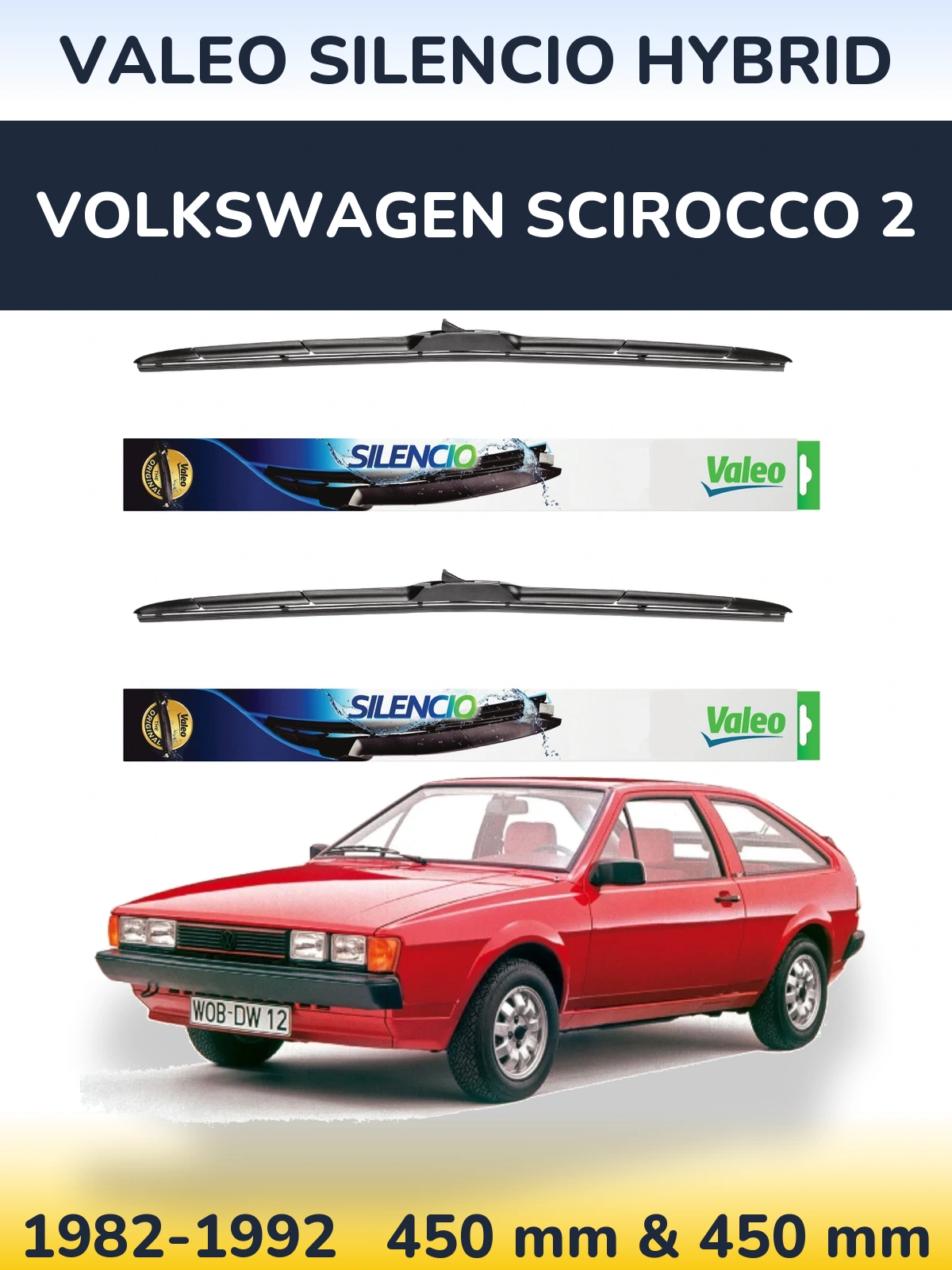 Комплект передних дворников Valeo Silencio Hybrid 450 & 450 мм для Volkswagen Scirocco 2 1982-1992