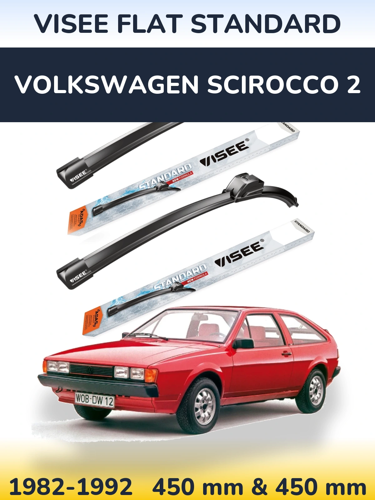 Комплект передніх щіток VISEE FLAT STANDARD 450 & 450 мм для Volkswagen Scirocco 2 1982-1992