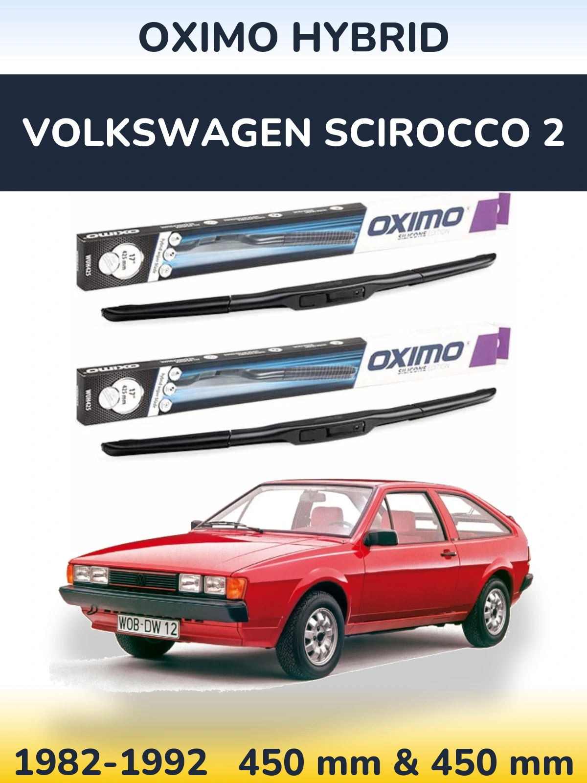 Комплект передних дворников Oximo Hybrid 450 & 450 мм для Volkswagen Scirocco 2 1982-1992