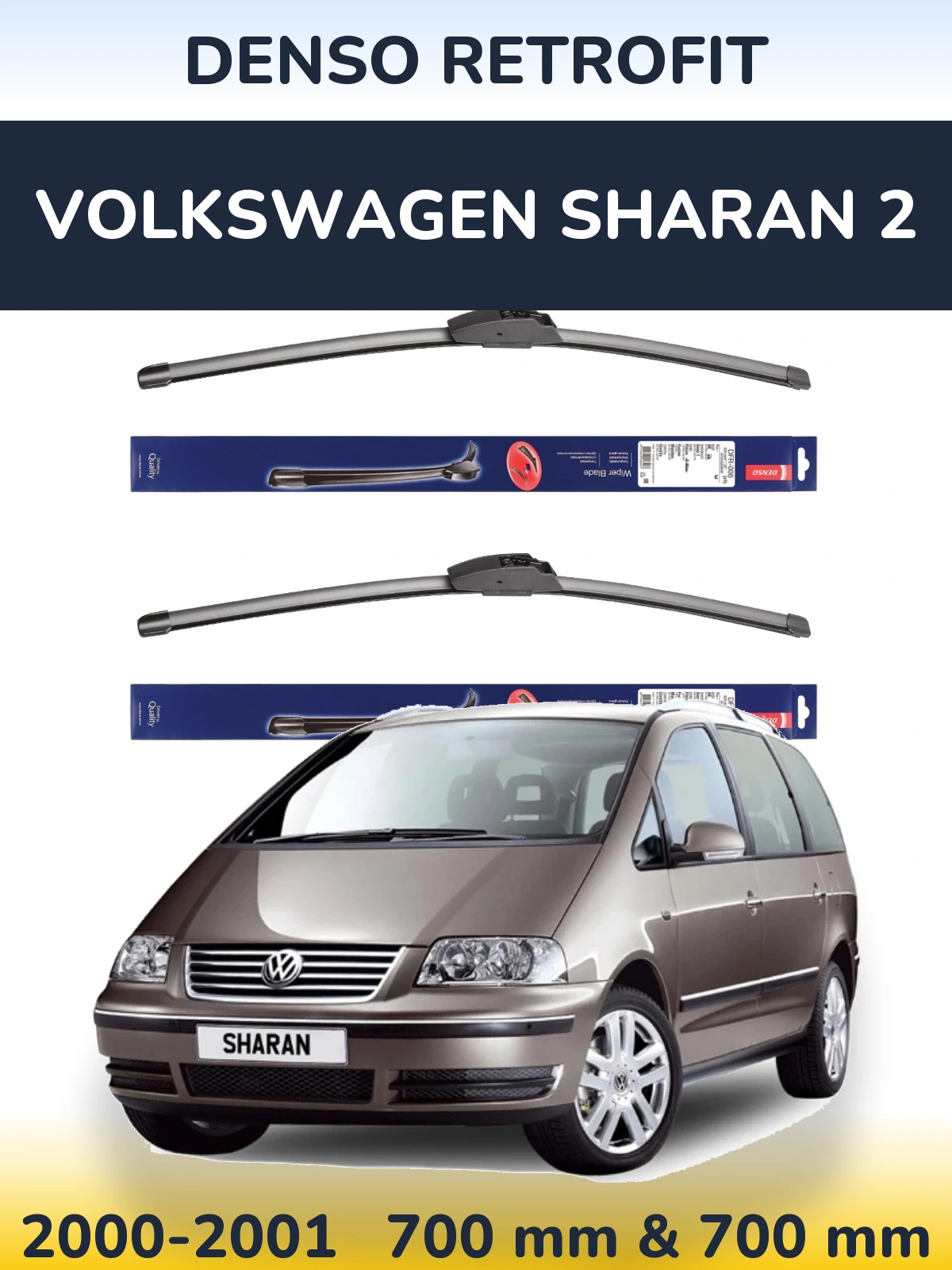 Komplet przednich wycieraczek Denso Retrofit 700 & 700 mm do Volkswagen Sharan 2 2000-2001