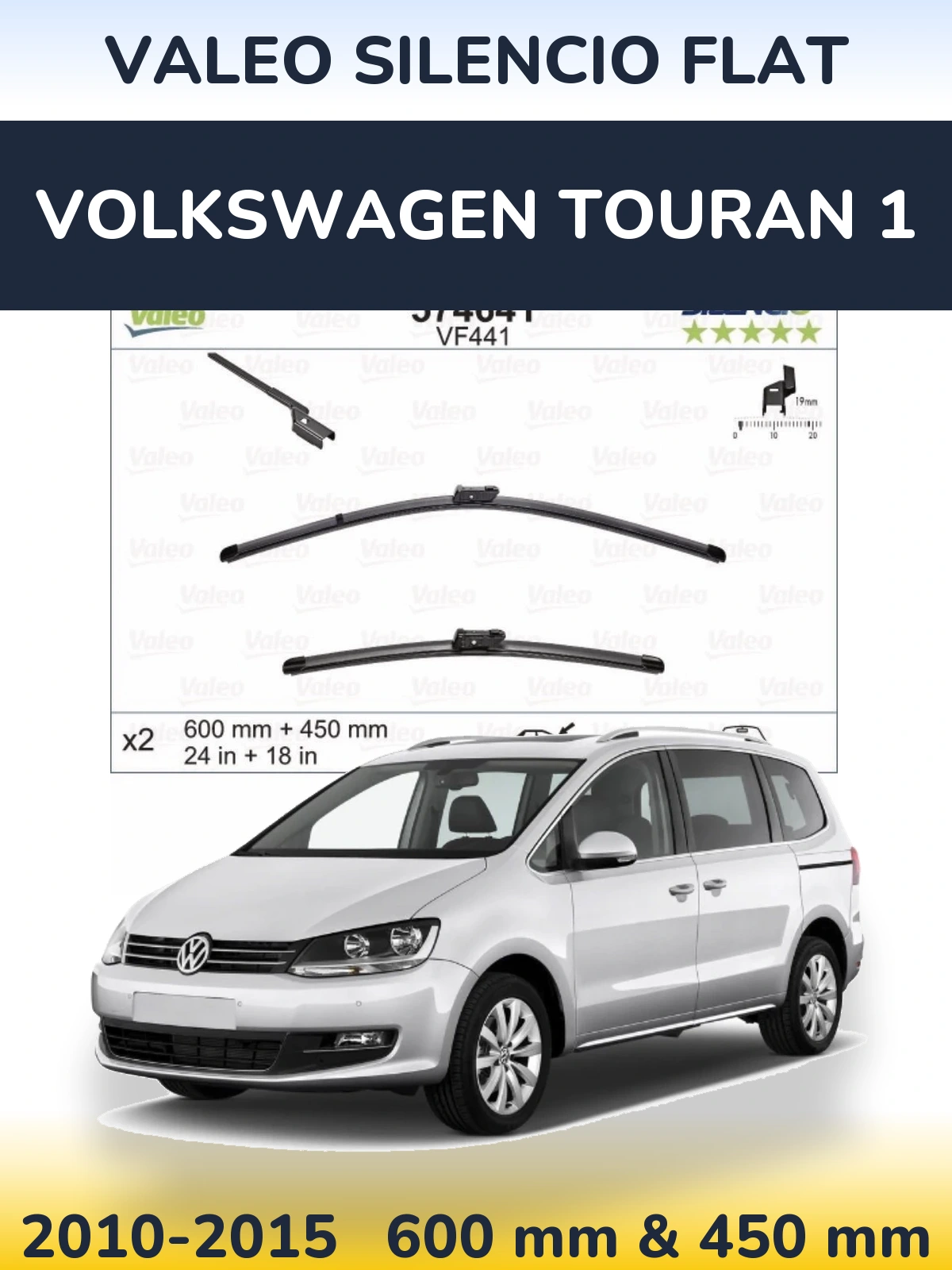 Комплект передних дворников Valeo Silencio Flat 600 & 450 мм для Volkswagen Touran 1 2010-2015