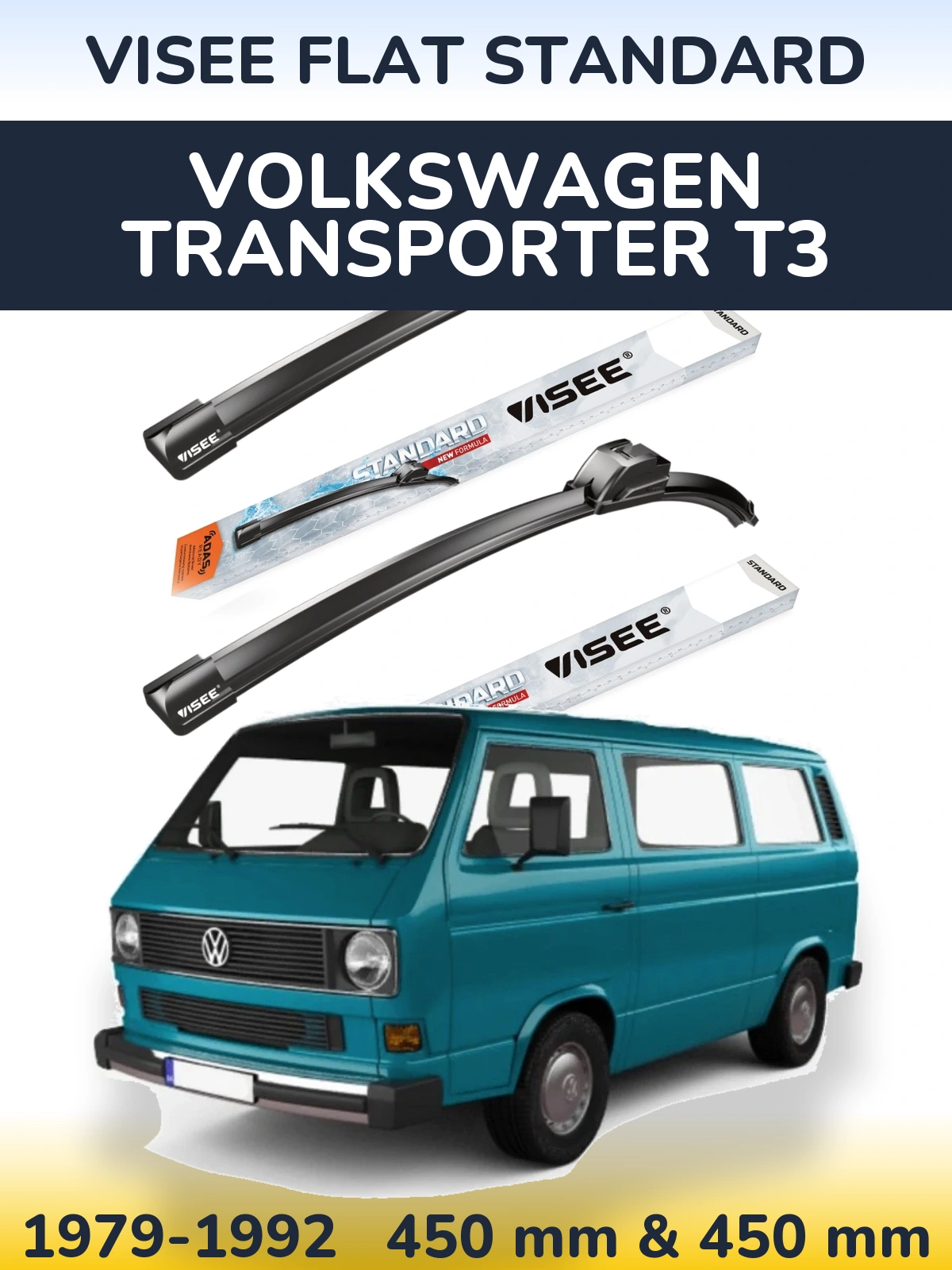 Komplet przednich wycieraczek VISEE FLAT STANDARD 450 & 450 mm do Volkswagen Transporter T3 1979-1992