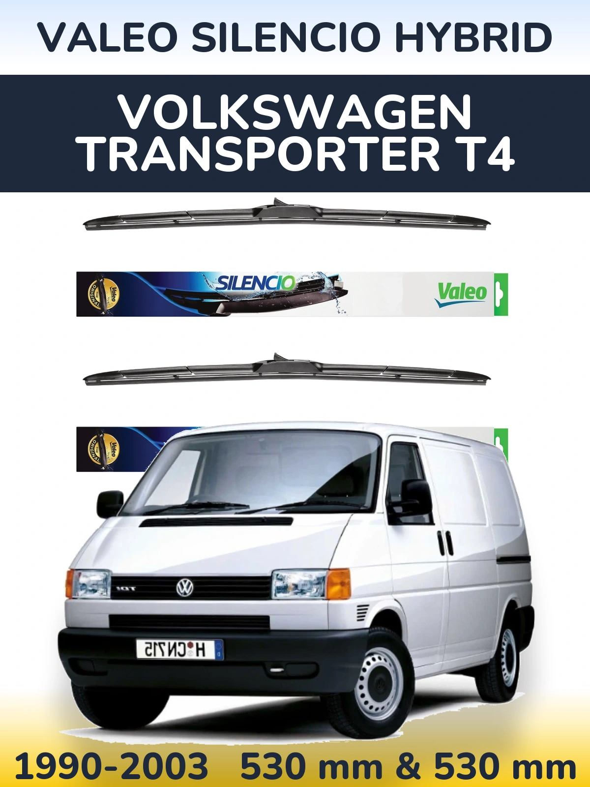 Комплект передних дворников Valeo Silencio Hybrid 530 & 530 мм для Volkswagen Transporter T4 1990-2003