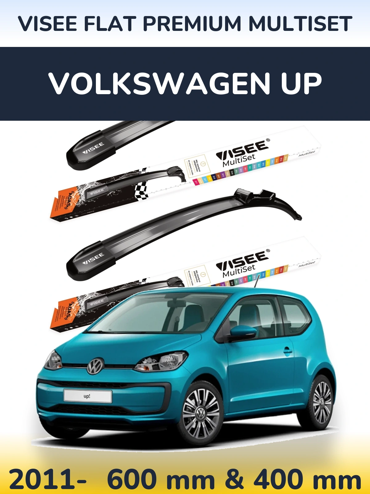 Komplet przednich wycieraczek VISEE FLAT PREMIUM MultiSet 600 & 400 mm do Volkswagen Up 2011-2026