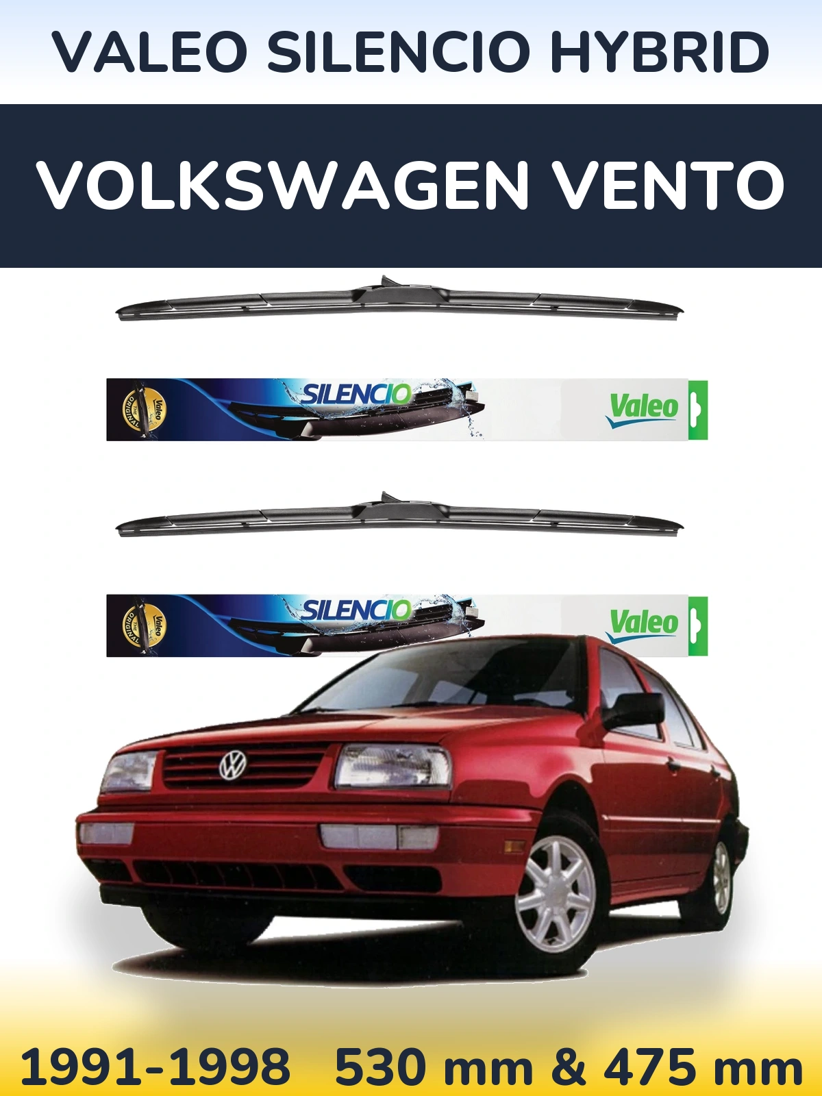 Комплект передних дворников Valeo Silencio Hybrid 530 & 475 мм для Volkswagen Vento 1991-1998