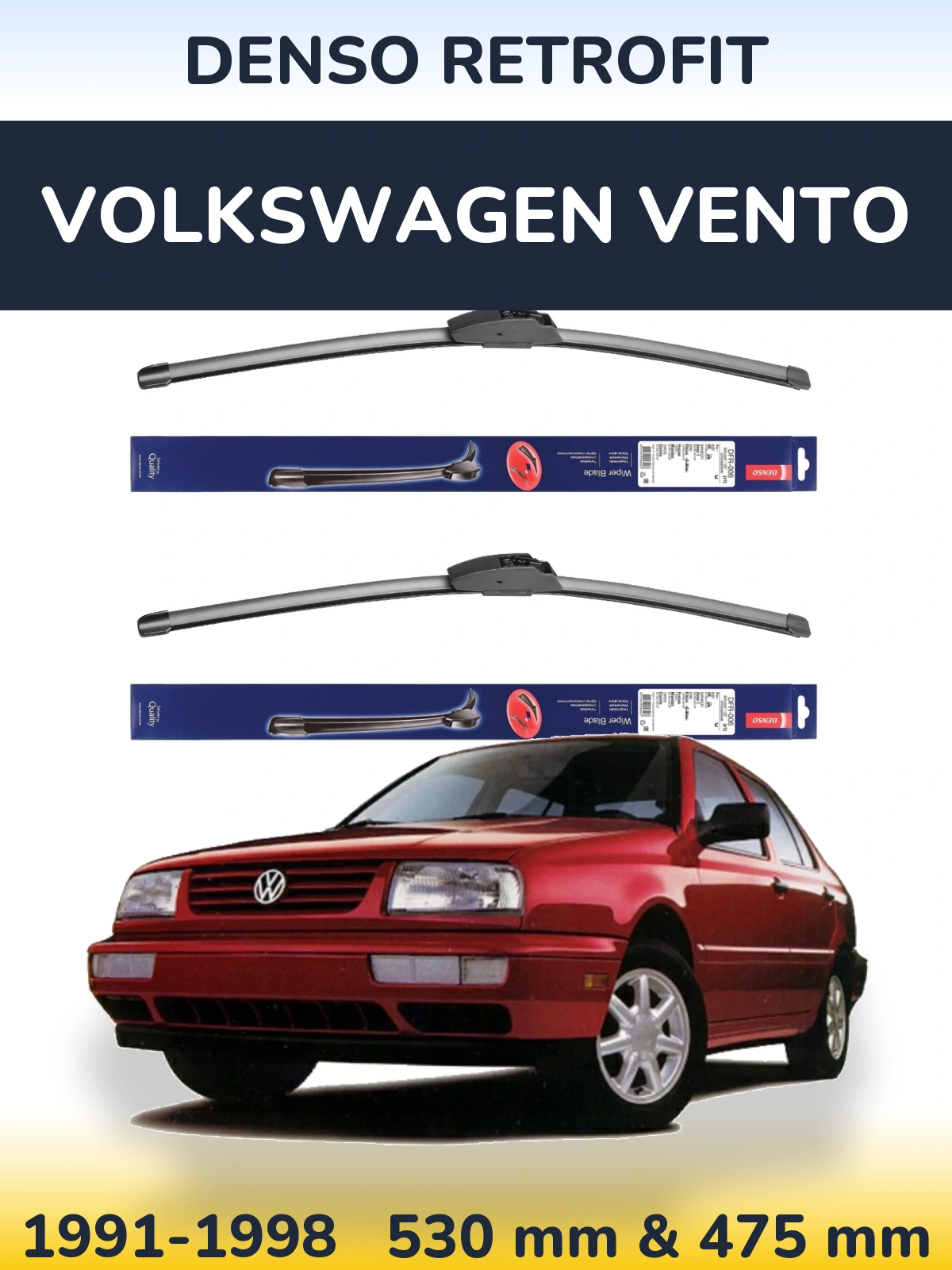 Front wiper blade set Denso Retrofit 530 & 475 mm for Volkswagen Vento 1991-1998