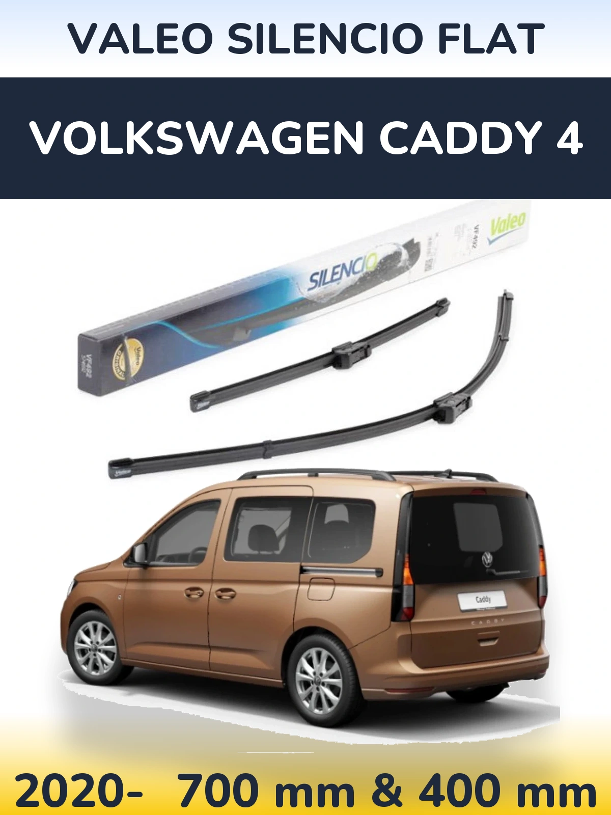 Komplet przednich wycieraczek Valeo Silencio Flat 700 & 400 mm do Volkswagen Caddy 4 2020-2026