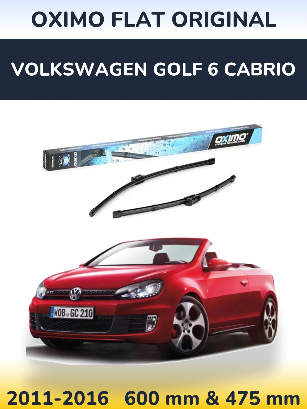 Комплект передних дворников Oximo Flat Original 600 & 475 мм для Volkswagen Golf 6 Cabrio 2011-2016