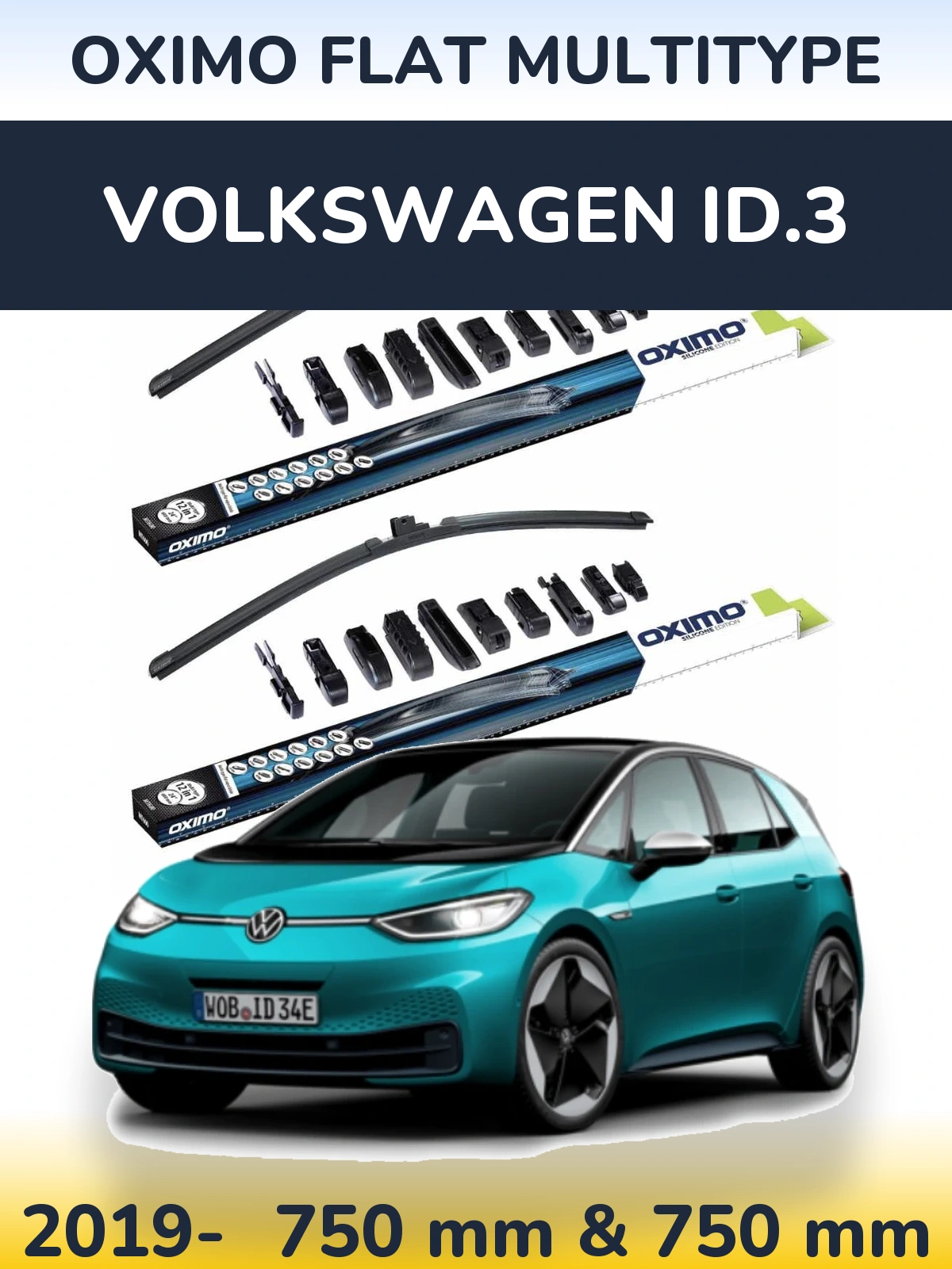 Комплект передних дворников Oximo Flat MultiТипe 750 & 750 мм для Volkswagen ID.3 2019-2026