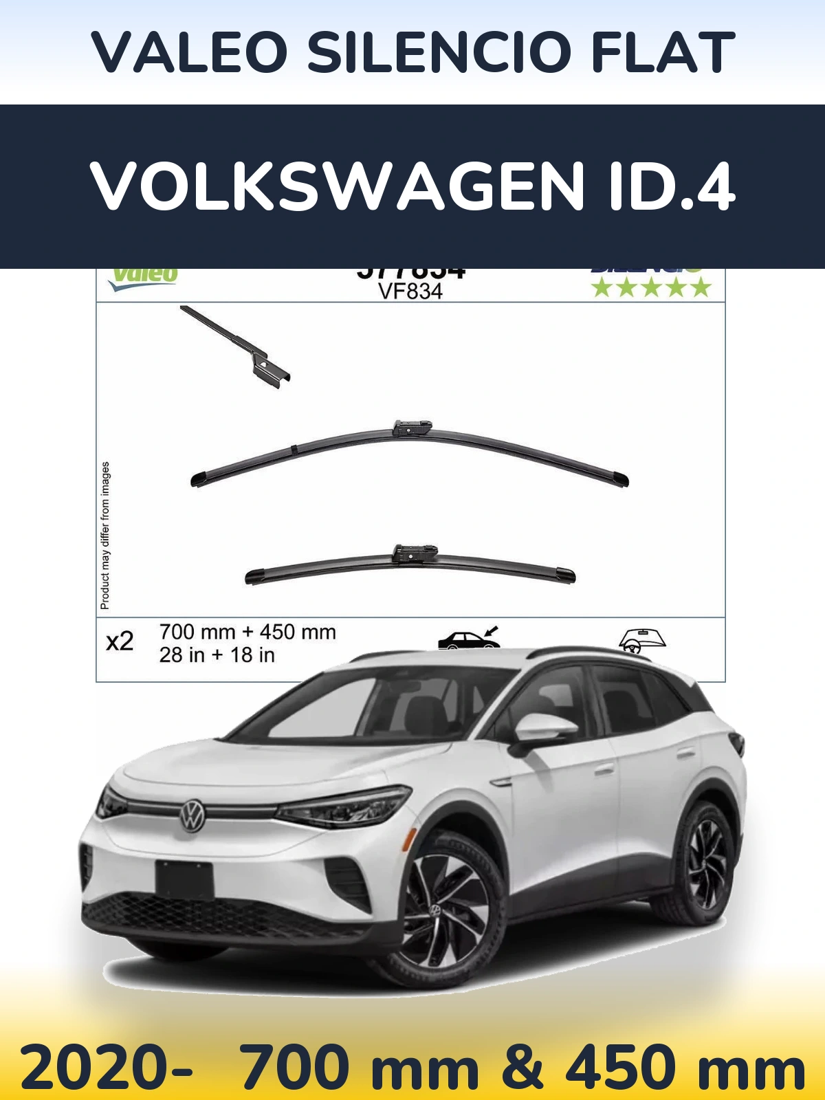 Комплект передних дворников Valeo Silencio Flat 700 & 450 мм для Volkswagen ID.4 2020-2026