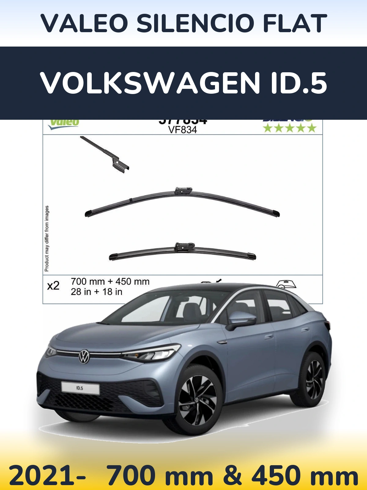 Komplet przednich wycieraczek Valeo Silencio Flat 700 & 450 mm do Volkswagen ID.5 2021-2026