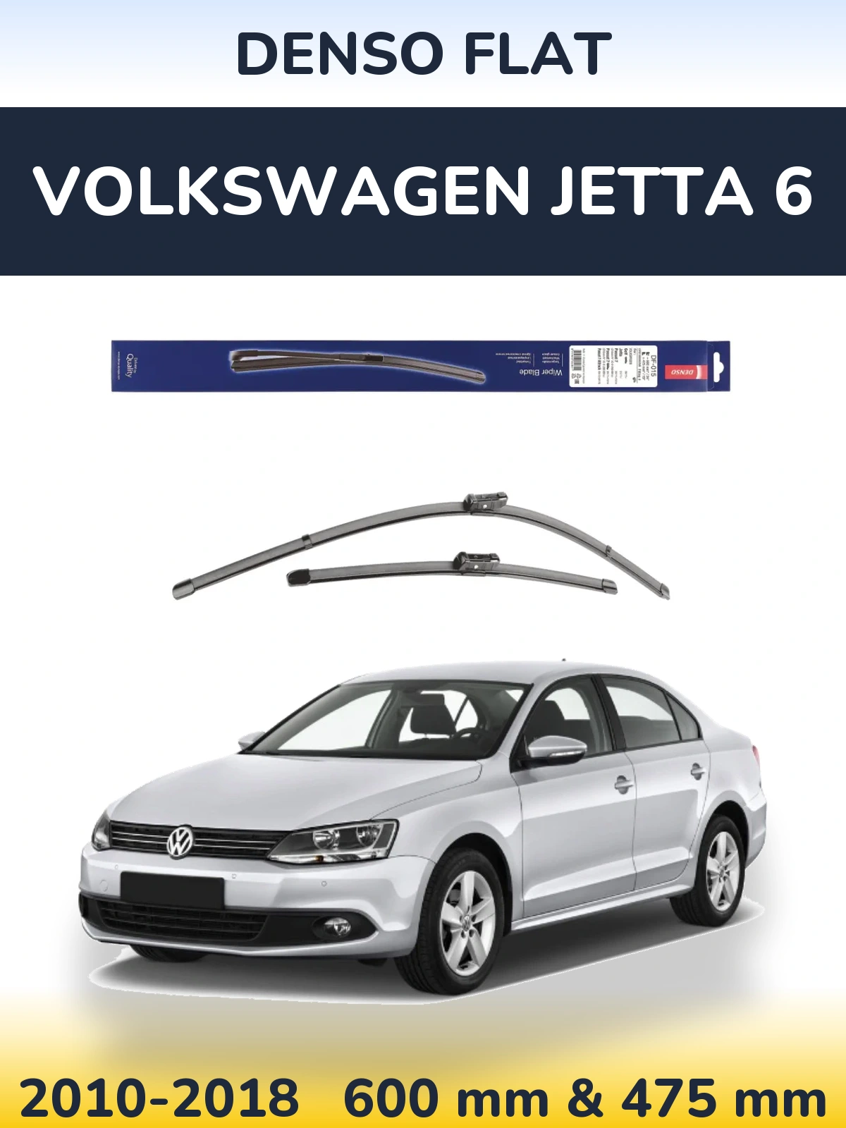 Front wiper blade set Denso Flat 600 & 475 mm for Volkswagen Jetta 6 2010-2018
