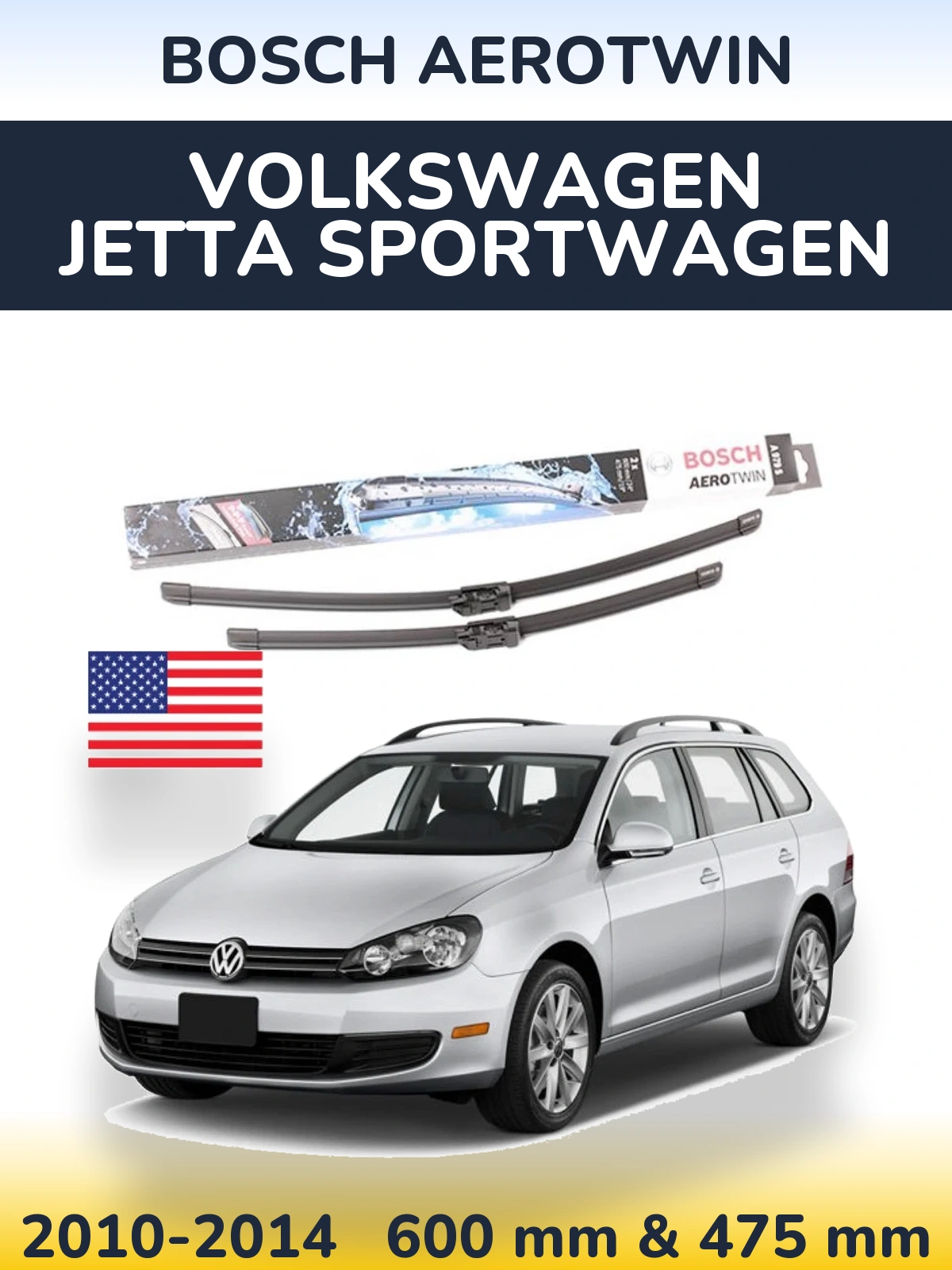Комплект передніх щіток BOSCH AeroTwin 600 & 475 мм для Volkswagen Jetta SportWagen 2010-2014