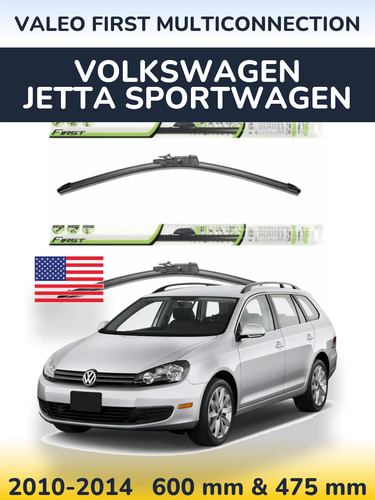 Комплект передніх щіток Valeo First MultiConnection 600 & 475 мм для Volkswagen Jetta SportWagen 2010-2014