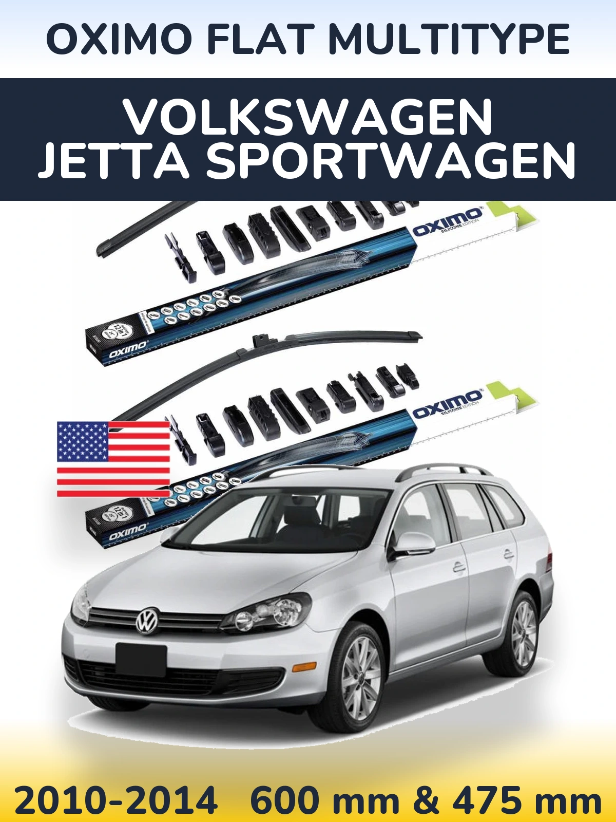 Komplet przednich wycieraczek Oximo Flat MultiType 600 & 475 mm do Volkswagen Jetta SportWagen 2010-2014