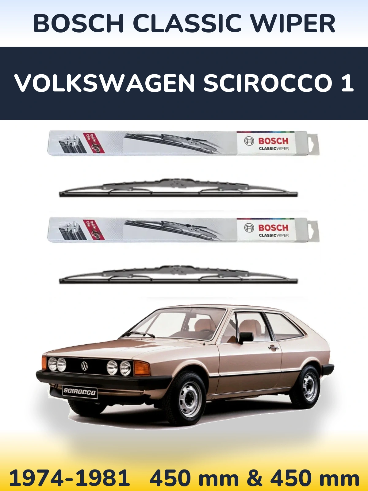 Комплект передних дворников BOSCH Classic Wiper 450 & 450 мм для Volkswagen Scirocco 1 1974-1981