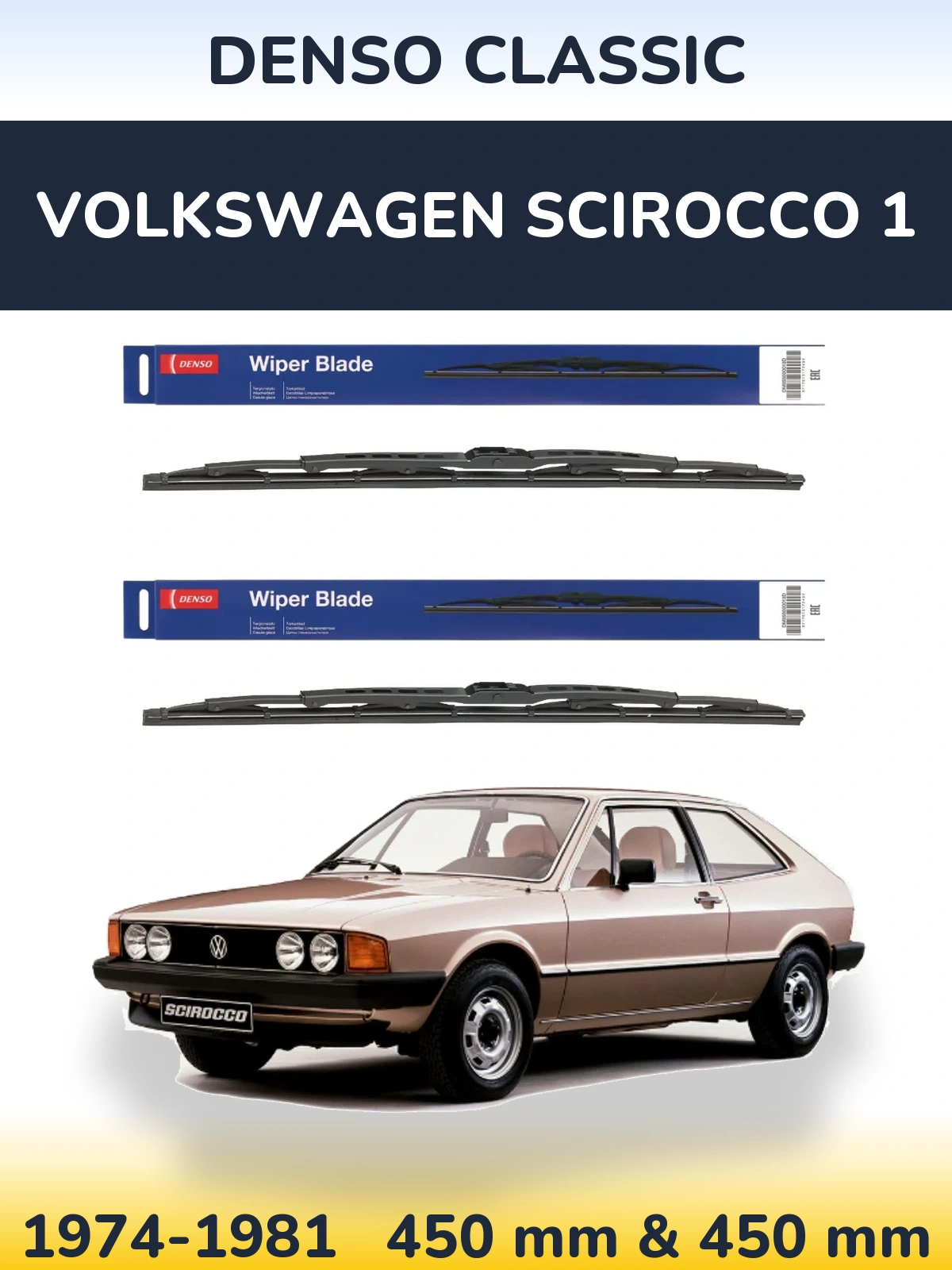 Komplet przednich wycieraczek Denso Classic 450 & 450 mm do Volkswagen Scirocco 1 1974-1981