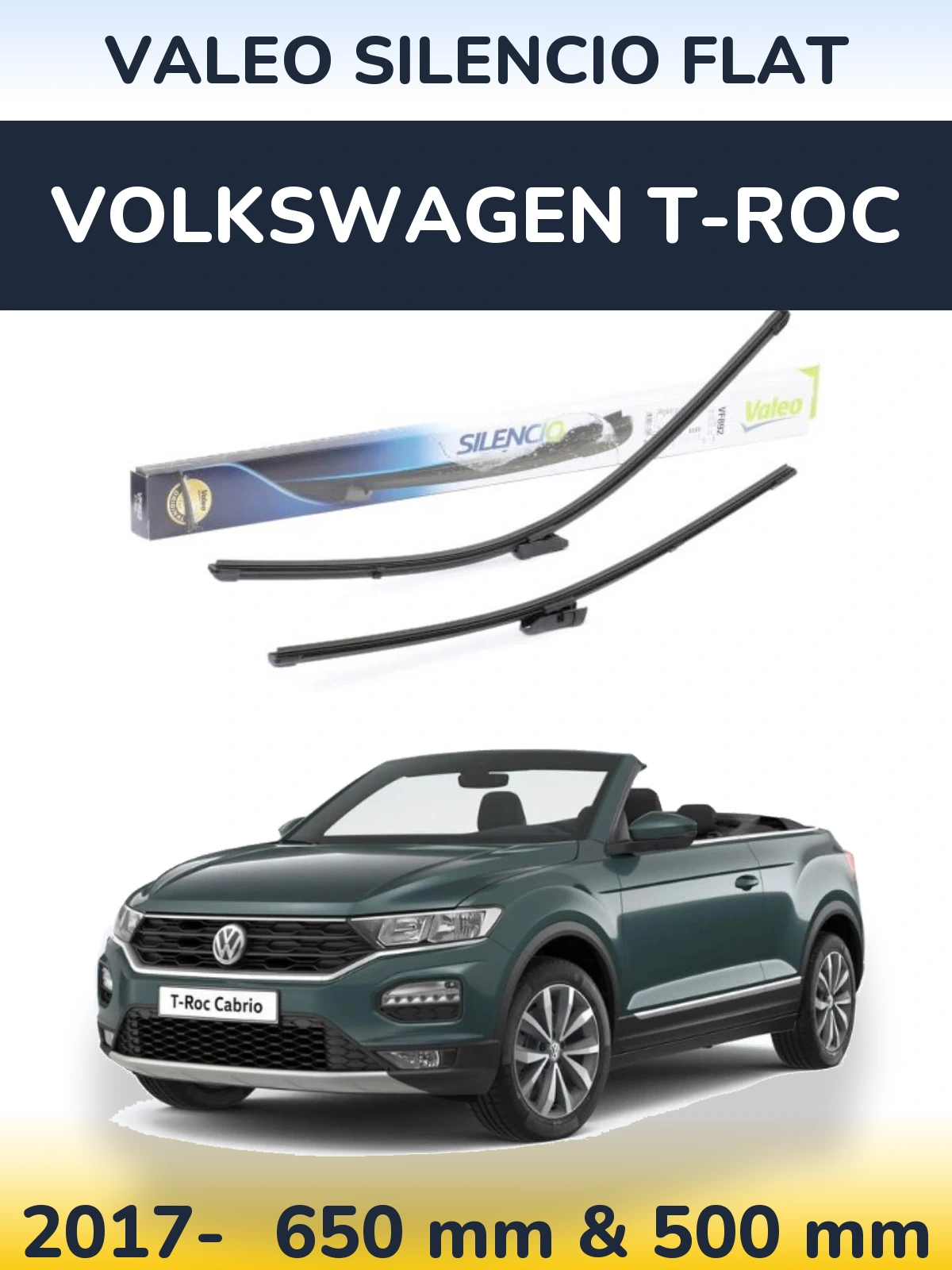 Комплект передніх щіток Valeo Silencio Flat 630 & 500 мм для Volkswagen T-Roc 2017-2026
