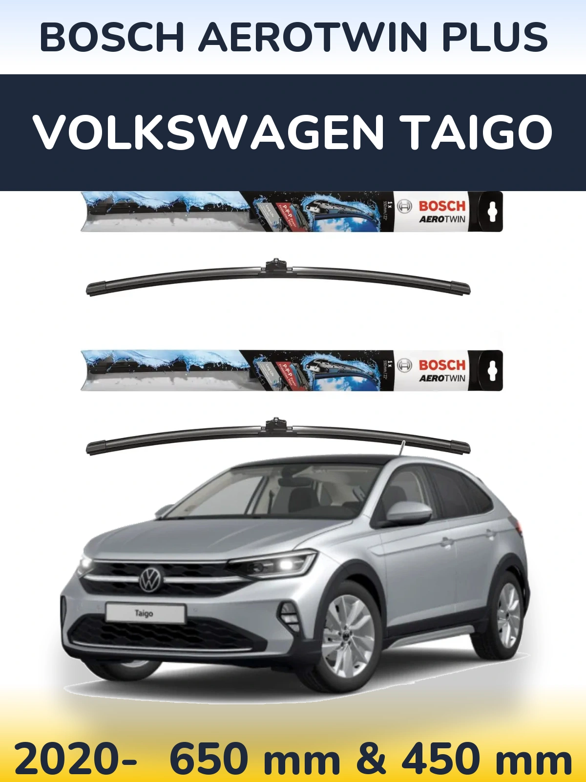 Komplet przednich wycieraczek BOSCH AeroTwin Plus 650 & 450 mm do Volkswagen Taigo 2020-2026