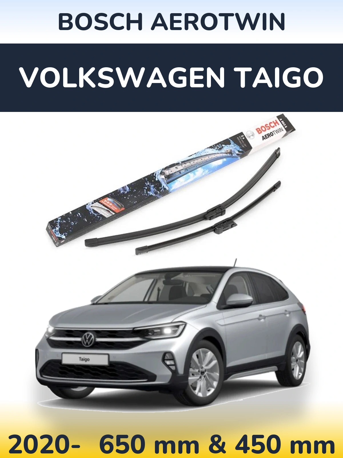 Комплект передніх щіток BOSCH AeroTwin 650 & 450 мм для Volkswagen Taigo 2020-2026