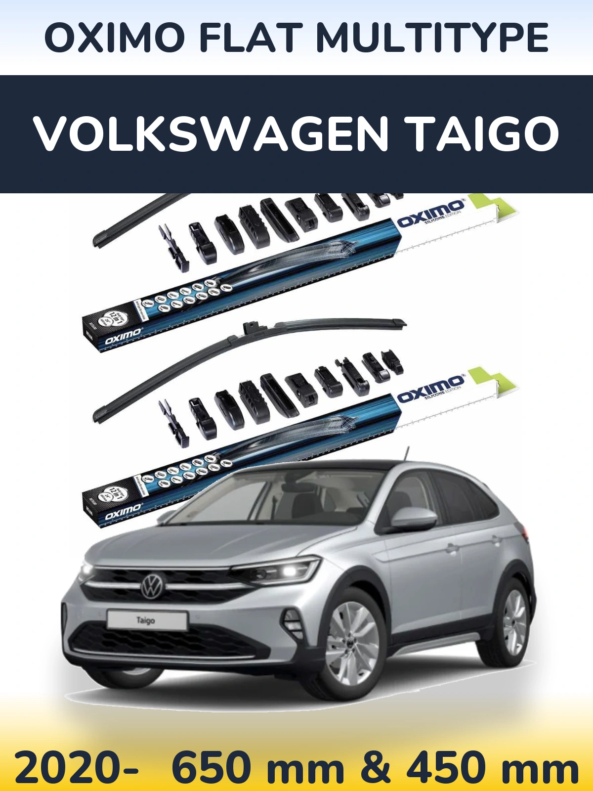 Komplet przednich wycieraczek Oximo Flat MultiType 650 & 450 mm do Volkswagen Taigo 2020-2026